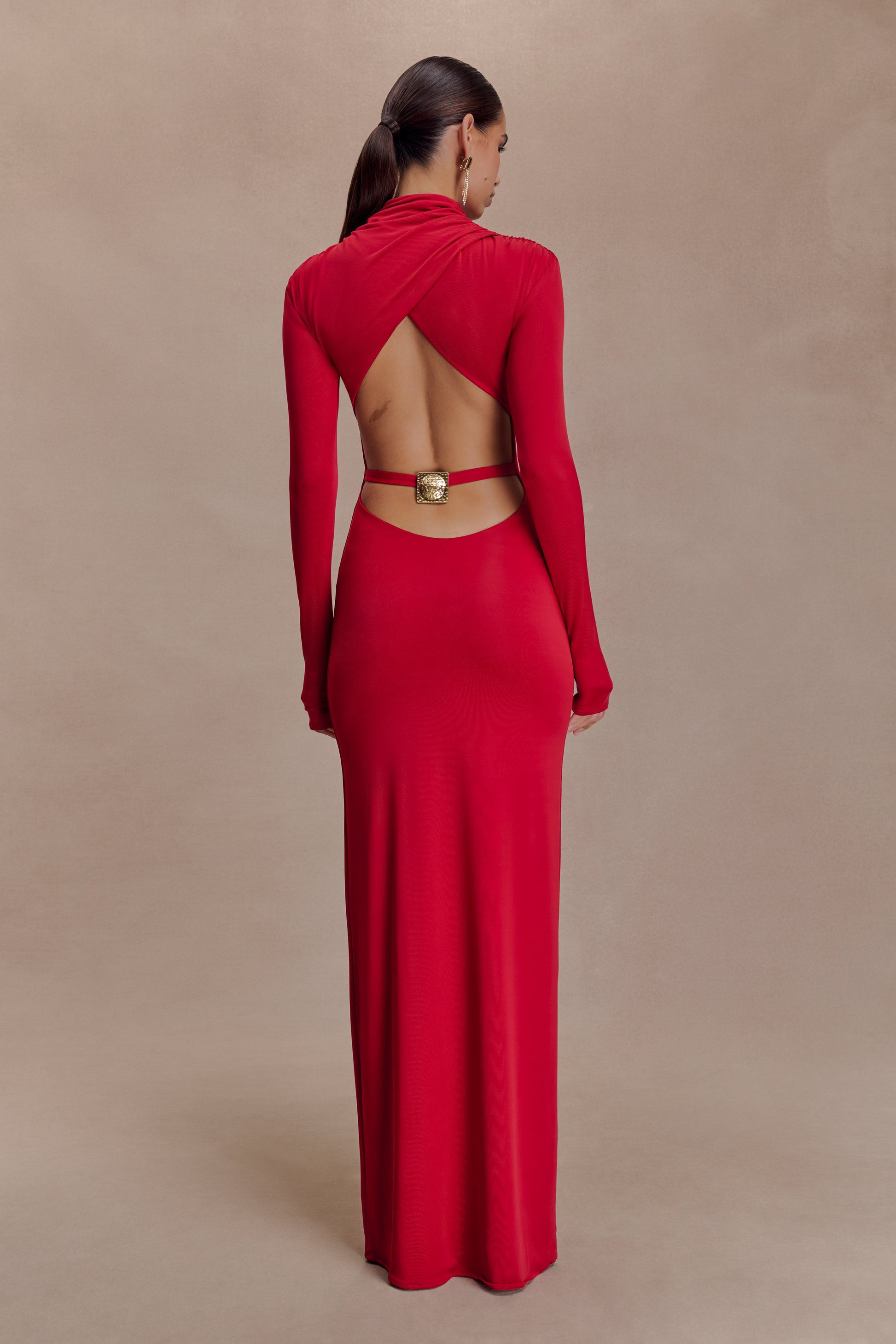 Kiyah Slinky Cut Out Maxi Dress - Red | MESHKI US Kiyah Slinky Cut Out Maxi Dress - Red | MESHKI US
