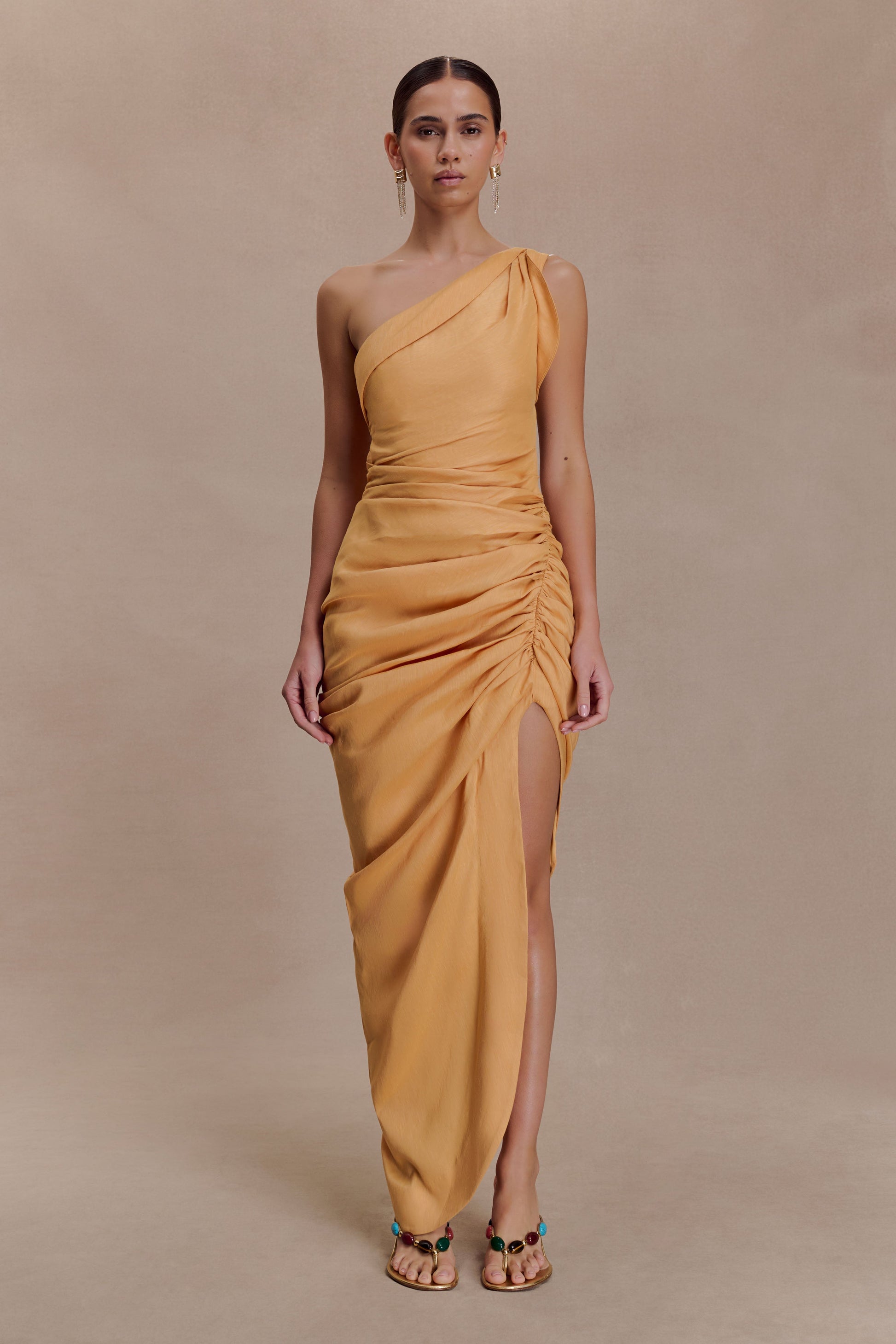 Birgit Linen Midi Dress With Hardware - Deep Peach #6