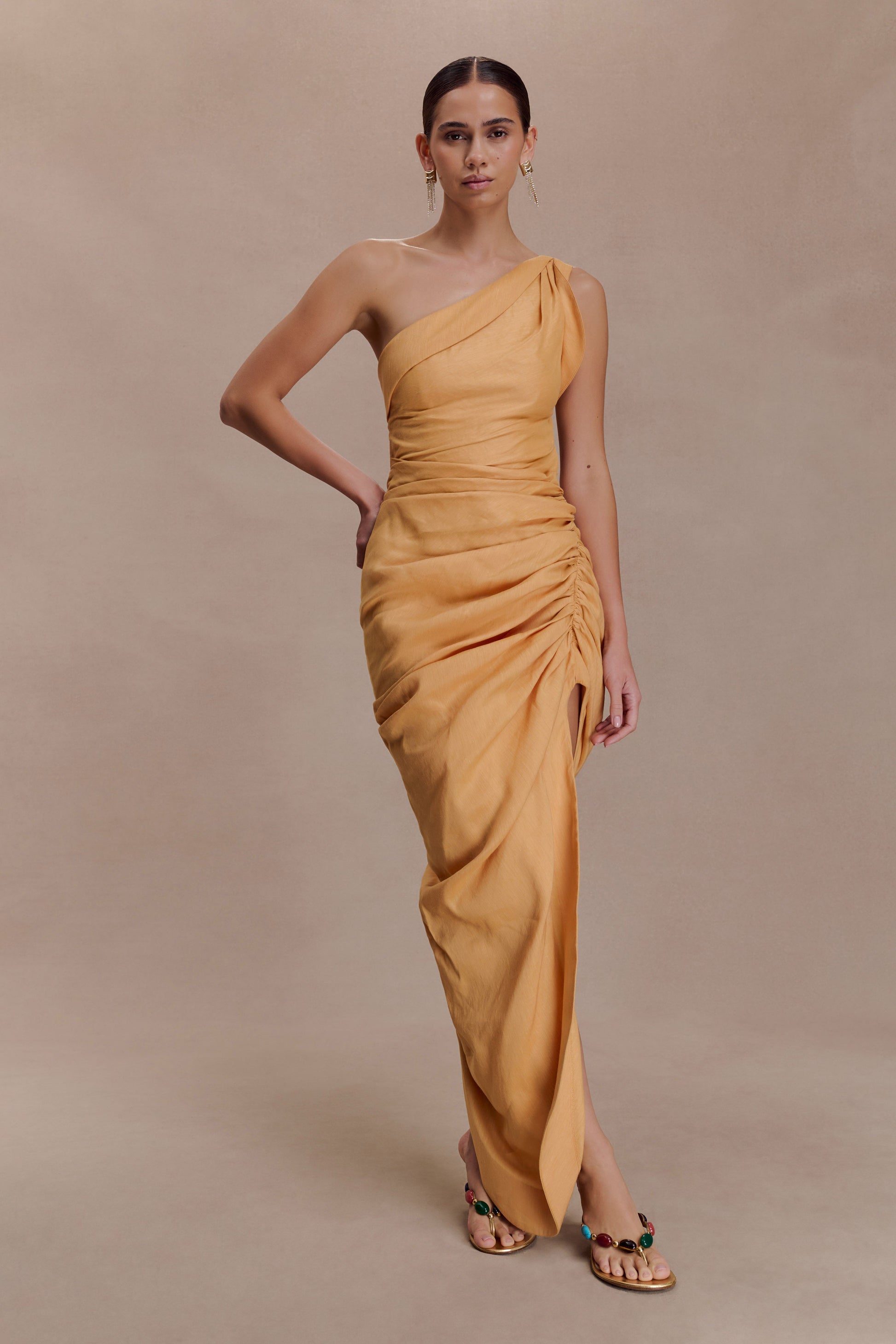 Birgit Linen Midi Dress With Hardware - Deep Peach #5