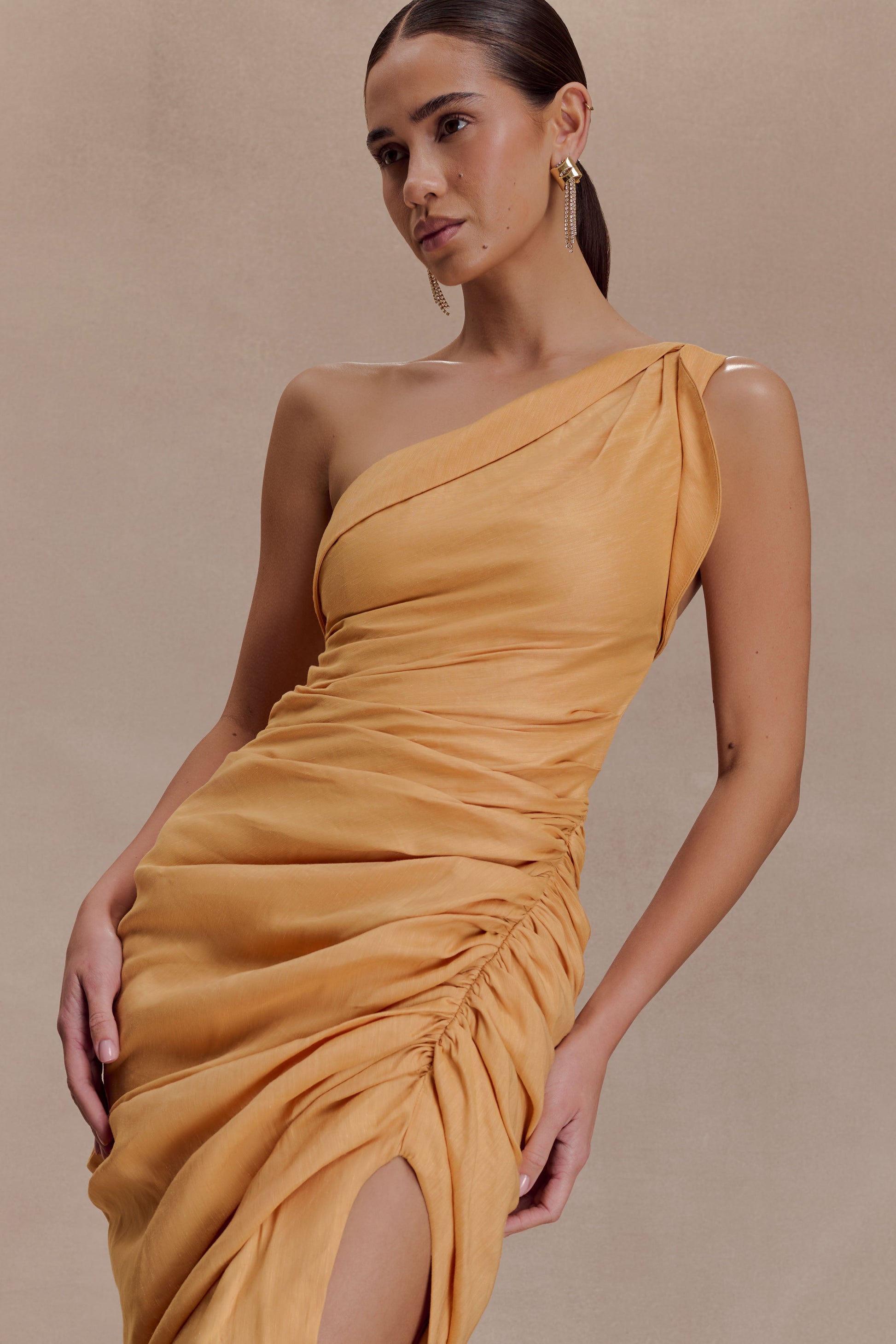 Birgit Linen Midi Dress With Hardware - Deep Peach #3