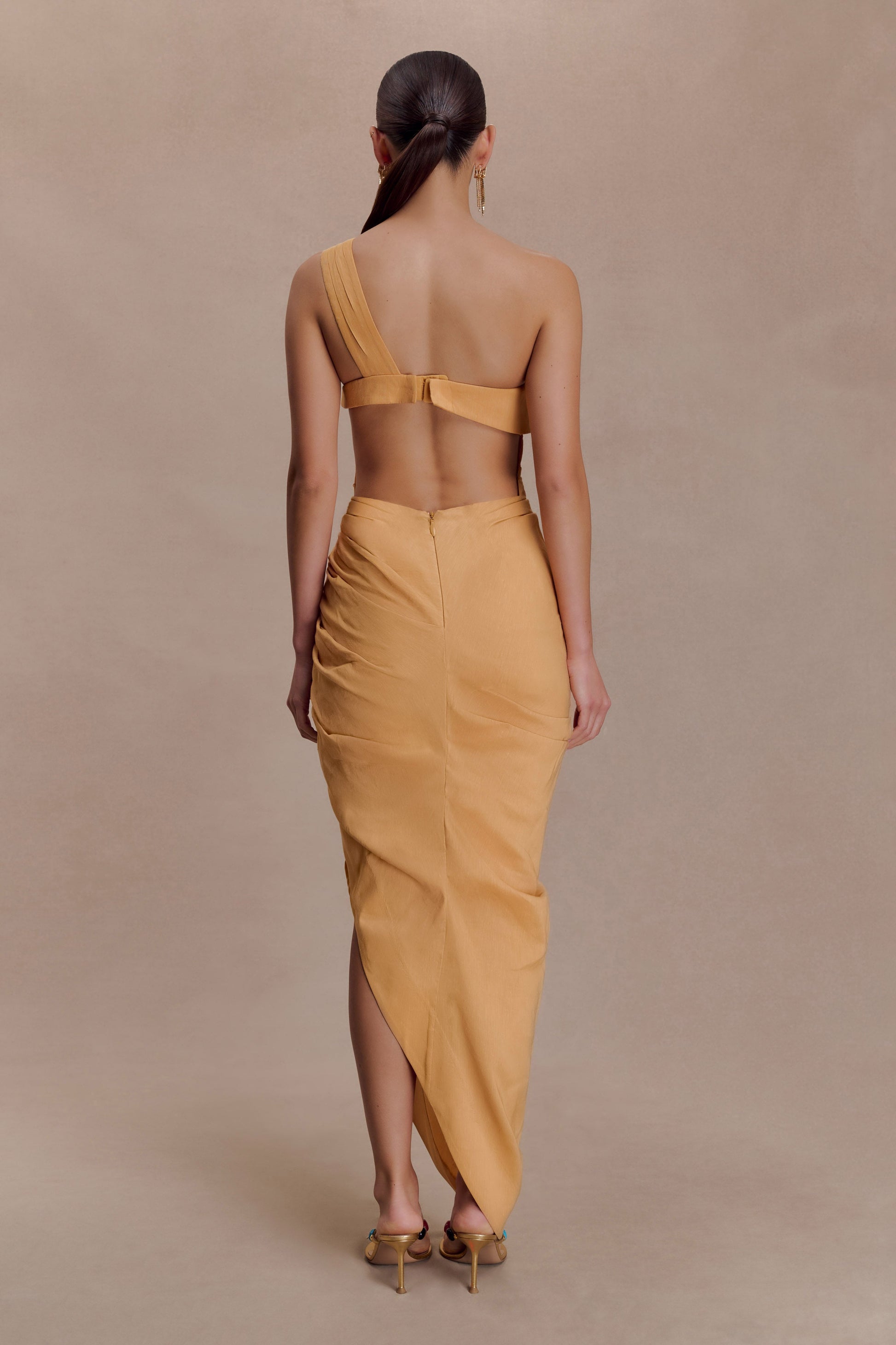 Birgit Linen Midi Dress With Hardware - Deep Peach #2