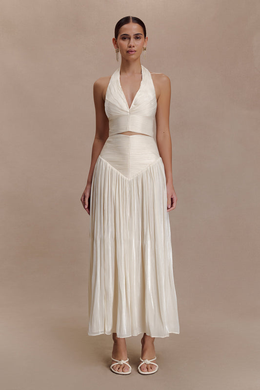 Makena Gathered Midi Skirt - Opal White