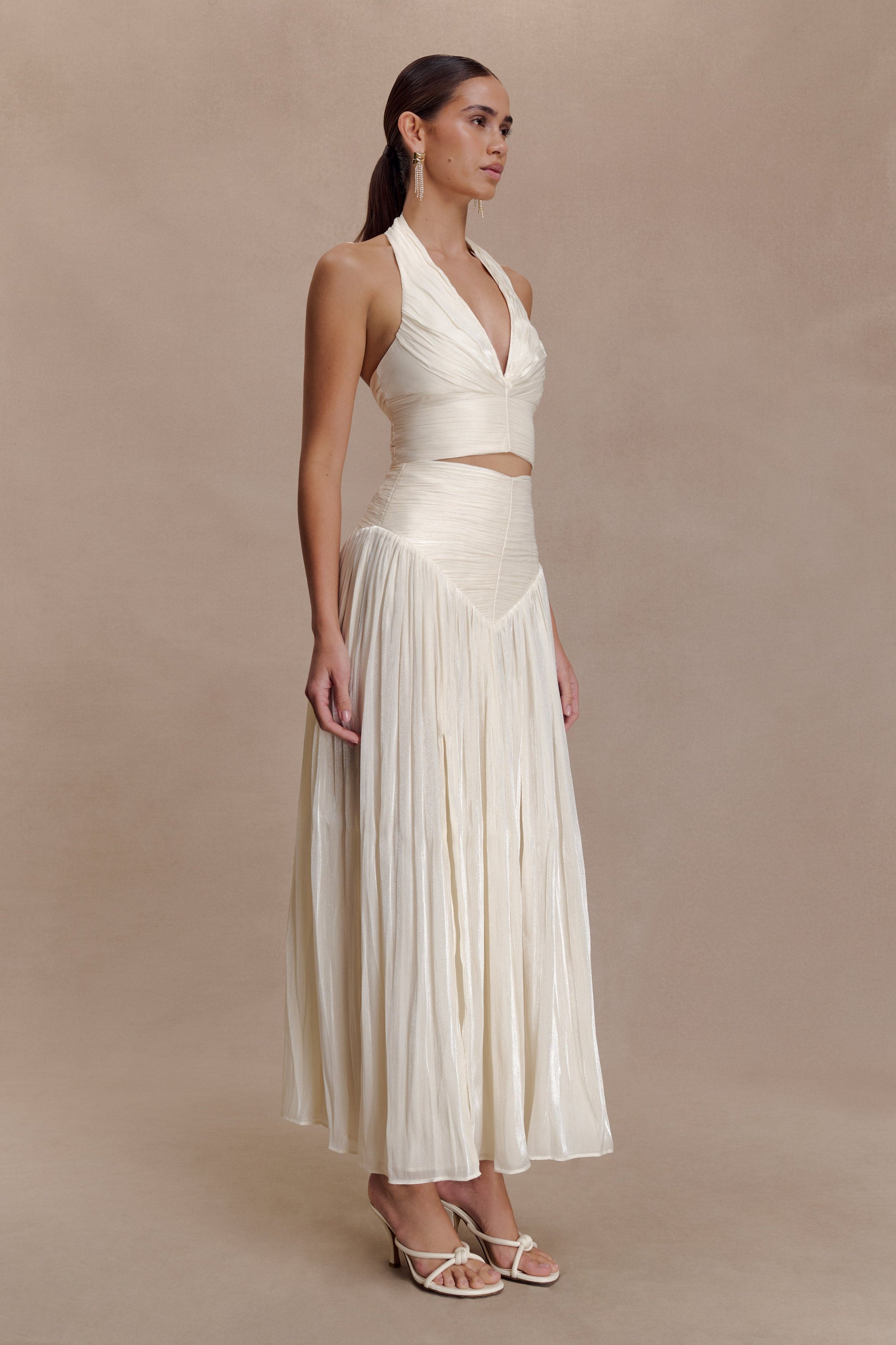 Makena Gathered Midi Skirt - Opal White #4