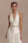 Makena Gathered V Neck Top - Opal White