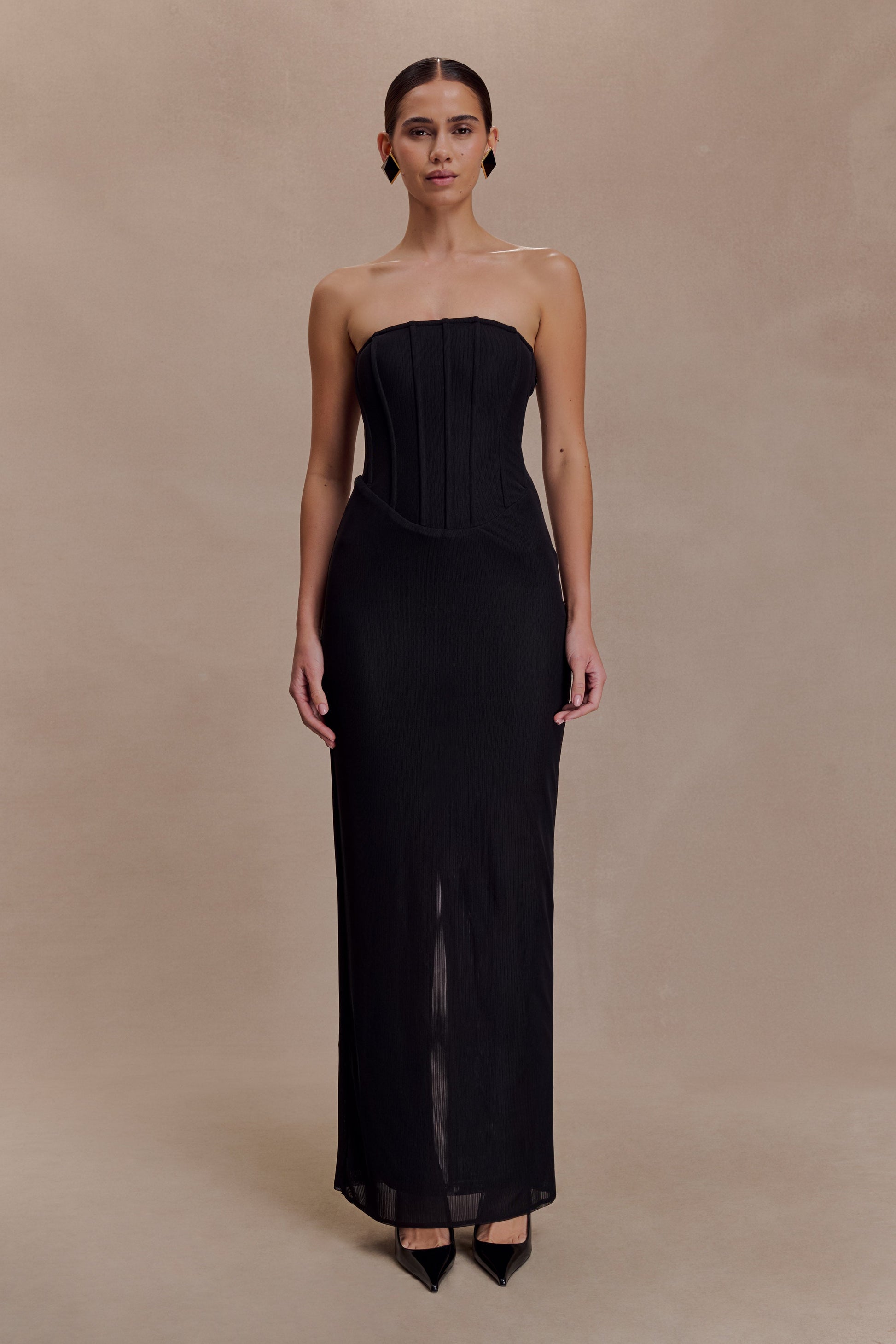 Gemma Strapless Mesh Maxi Dress - Black