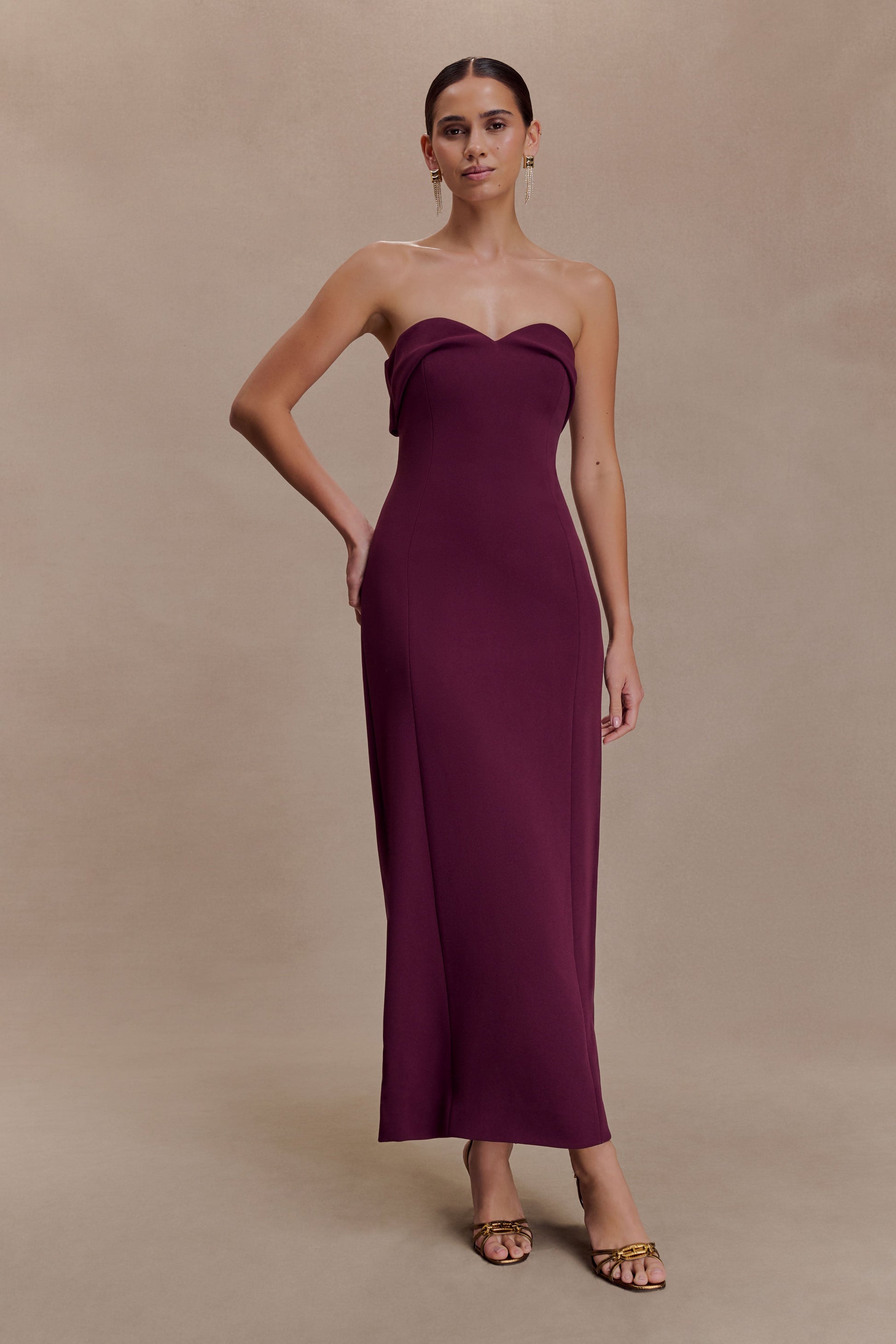 Cary Folded Strapless Crepe Midi Dress - Wine #3
