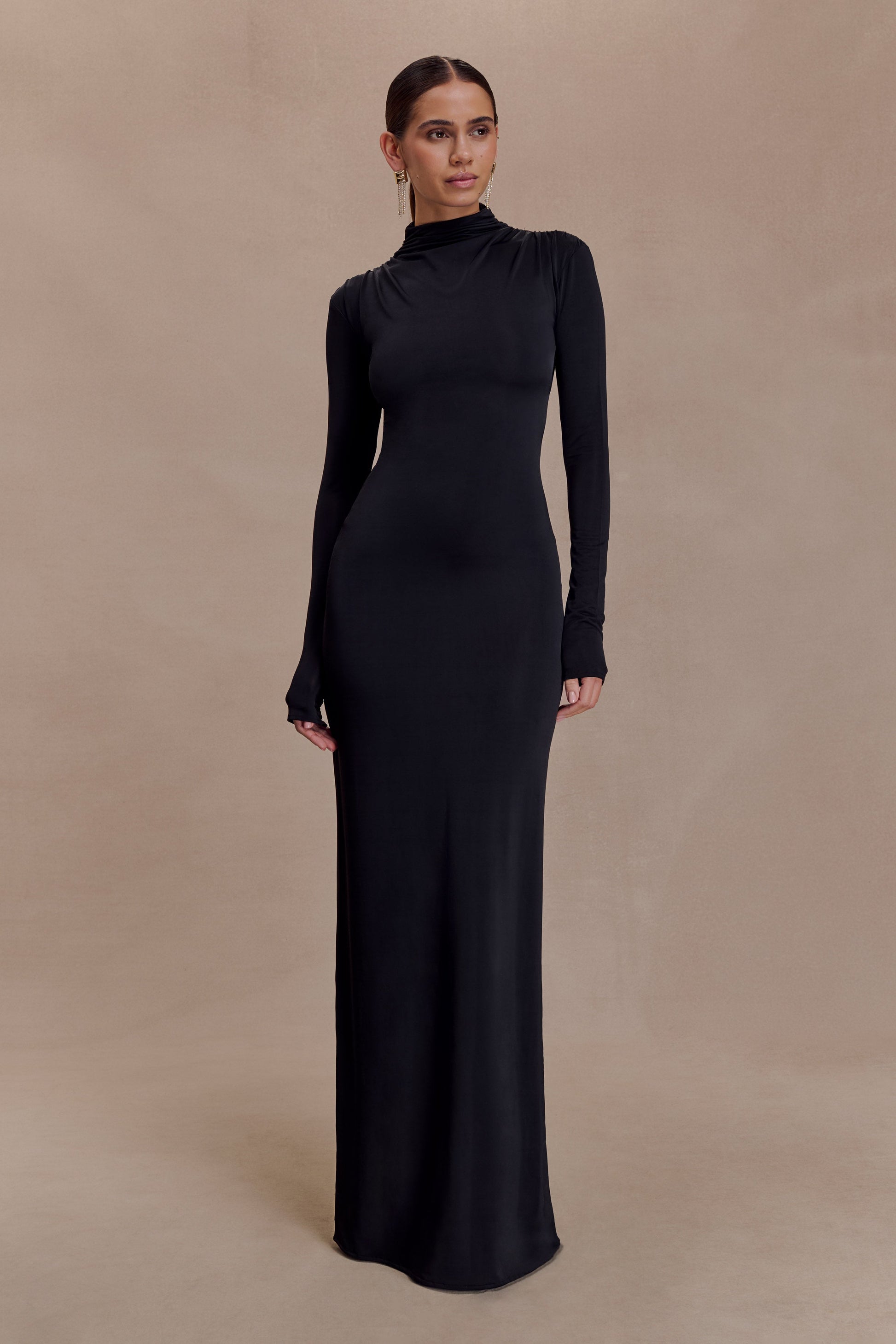 Kiyah Slinky Cut Out Maxi Dress / Black | MESHKI