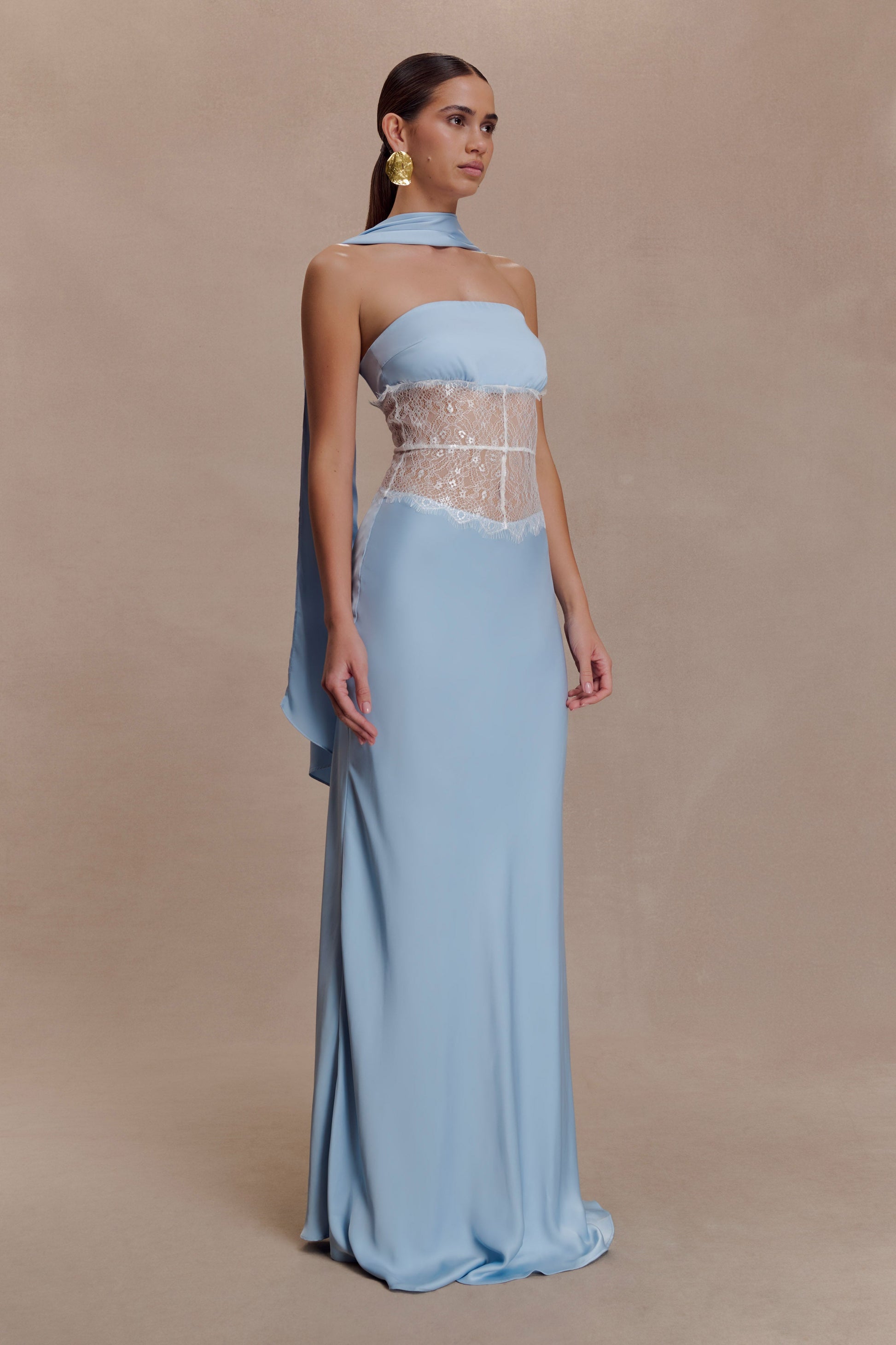 Pilar Strapless Satin And Lace Maxi Dress