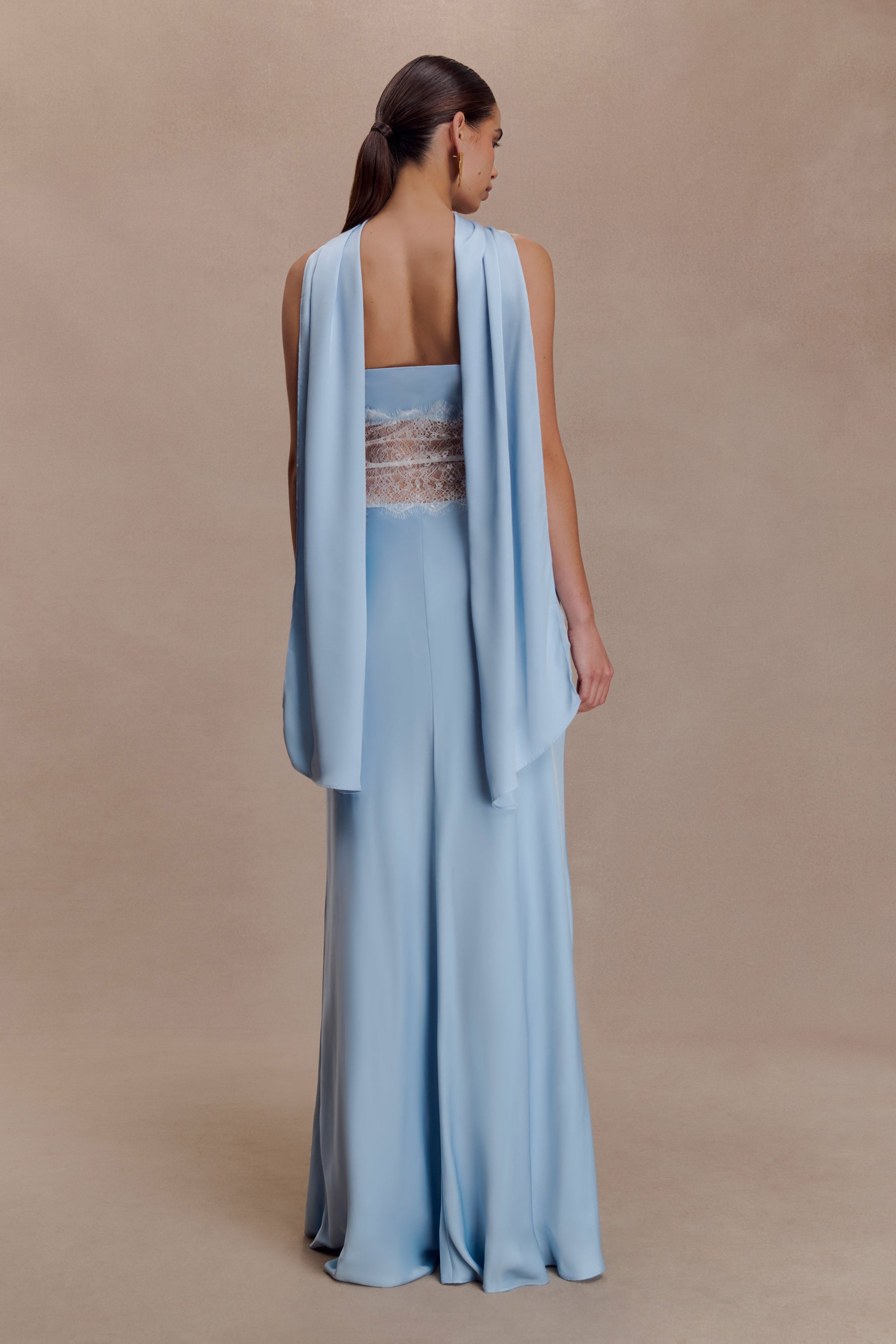 Pilar Strapless Satin and Lace Maxi Dress - Cornflower Blue M Pilar Strapless Satin and Lace Maxi Dress - Cornflower Blue M
