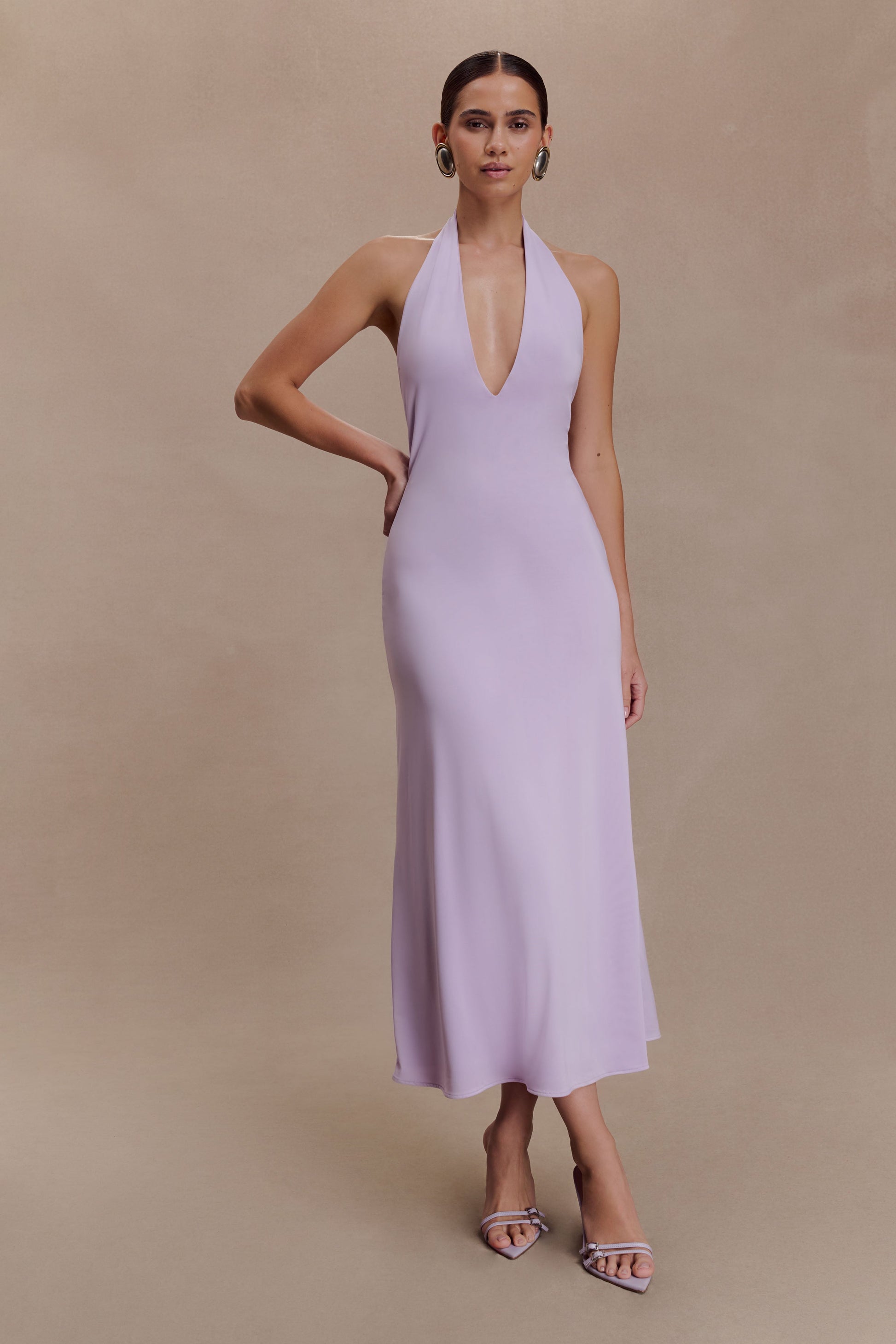 Genie Slinky Halter Midi Dress - Lilac Genie Slinky Halter Midi Dress - Lilac