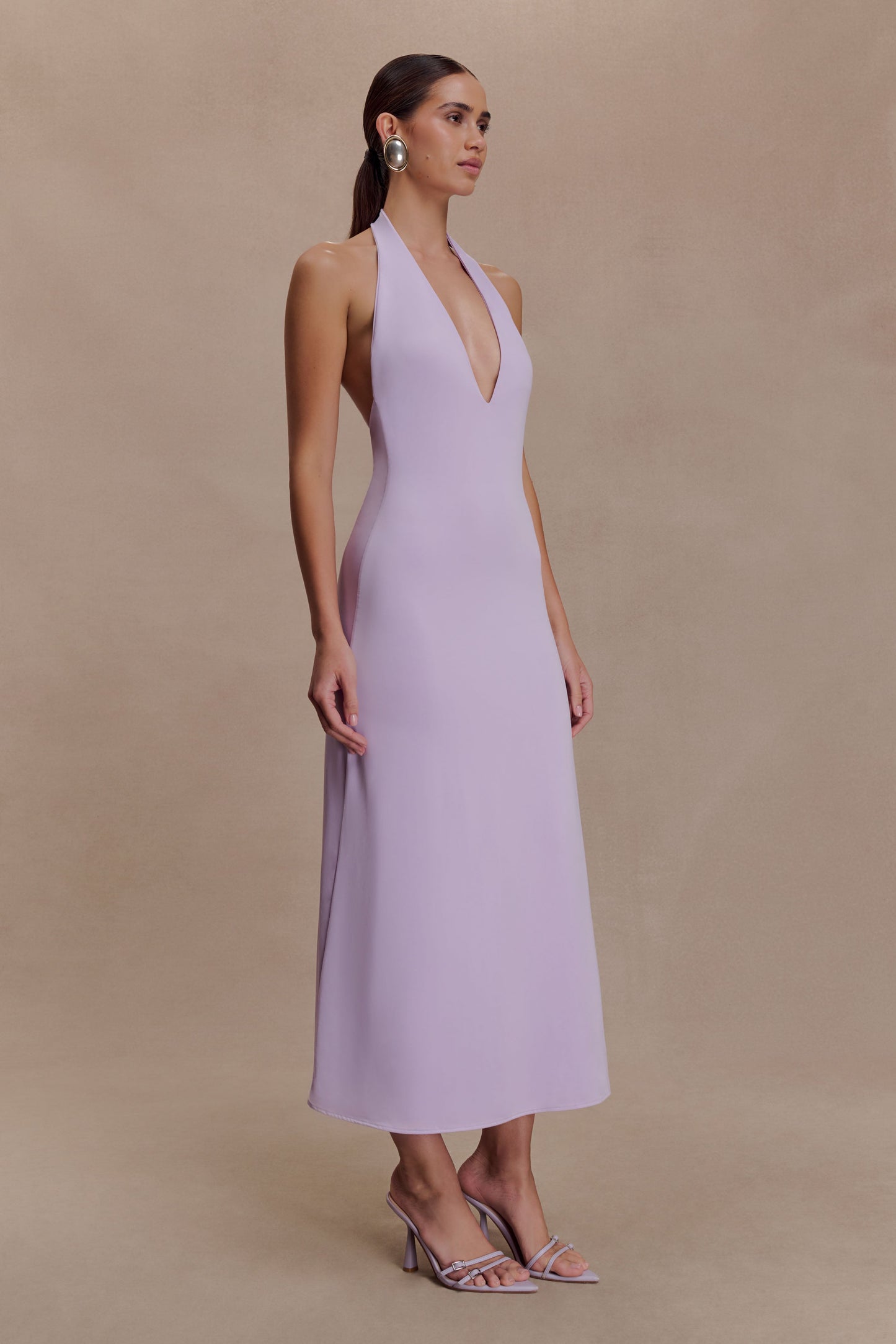 Genie Slinky Halter Midi Dress - Lilac