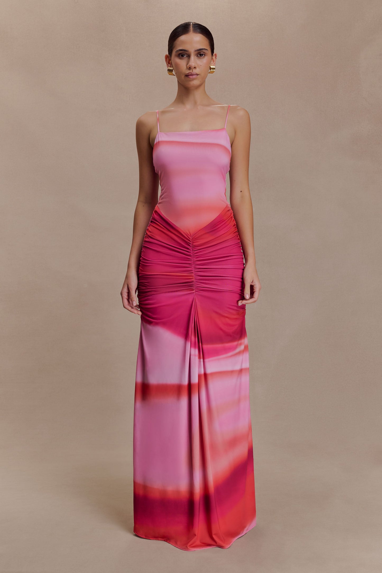 Roisin Slinky Maxi Dress - Pink Sunset Print