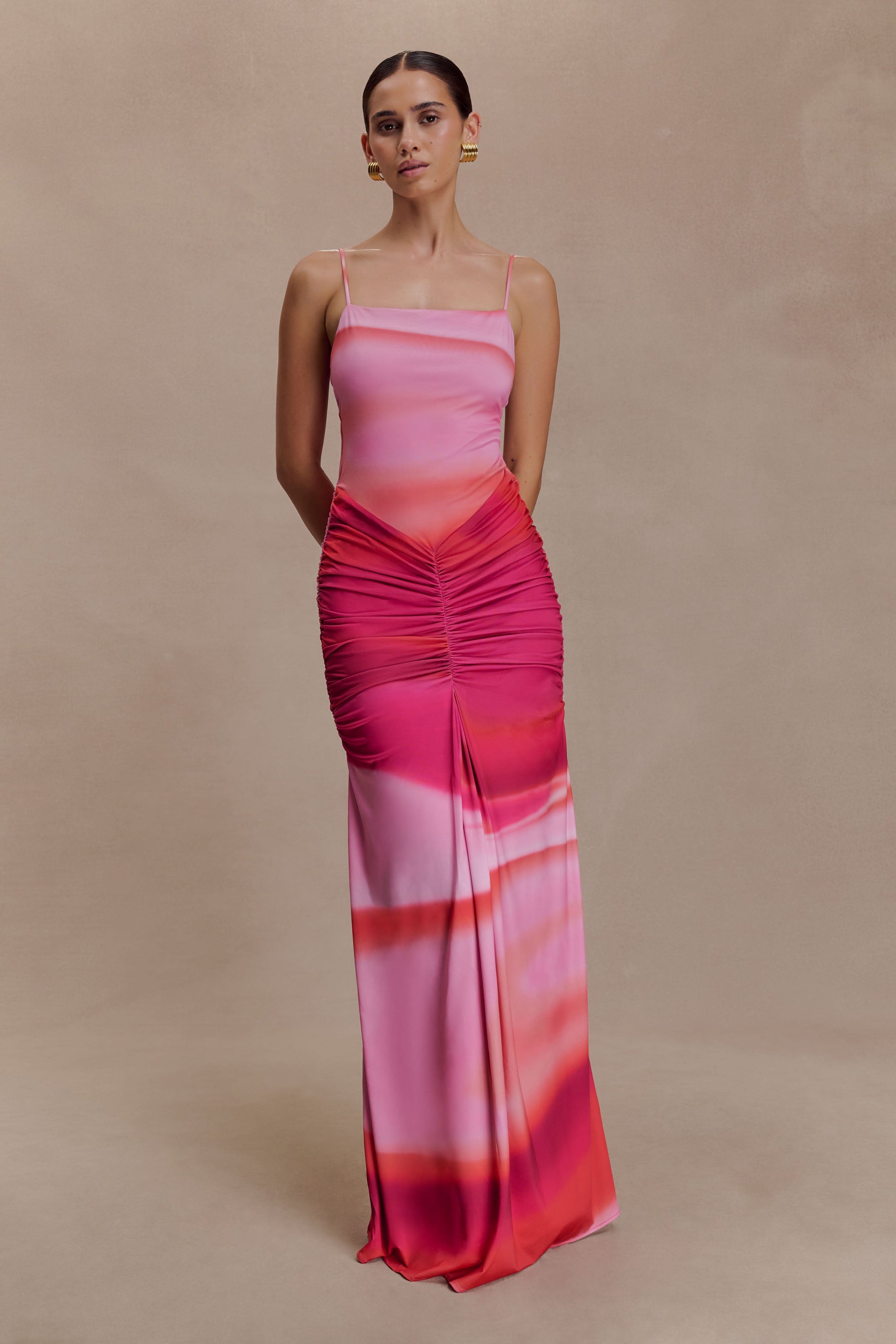 Roisin Slinky Maxi Dress - Pink Sunset Print #4