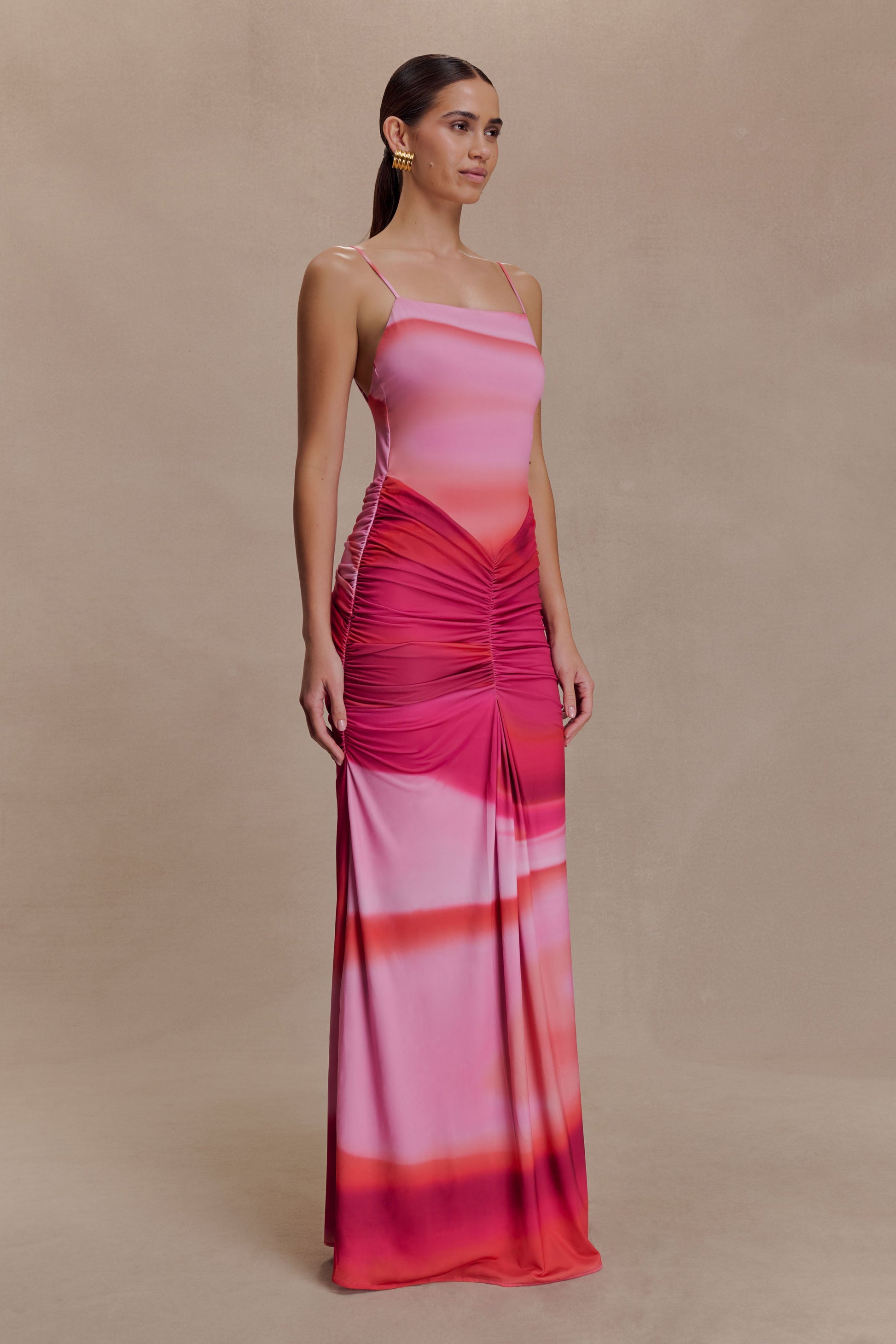 Roisin Slinky Maxi Dress - Pink Sunset Print #3