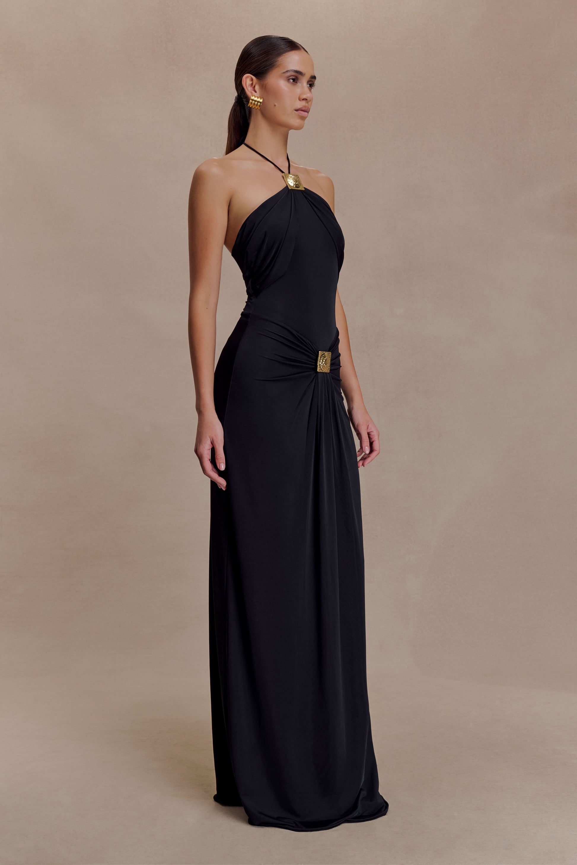 meshki halter dress Quincy Halter Maxi Dress With Hardware - Black