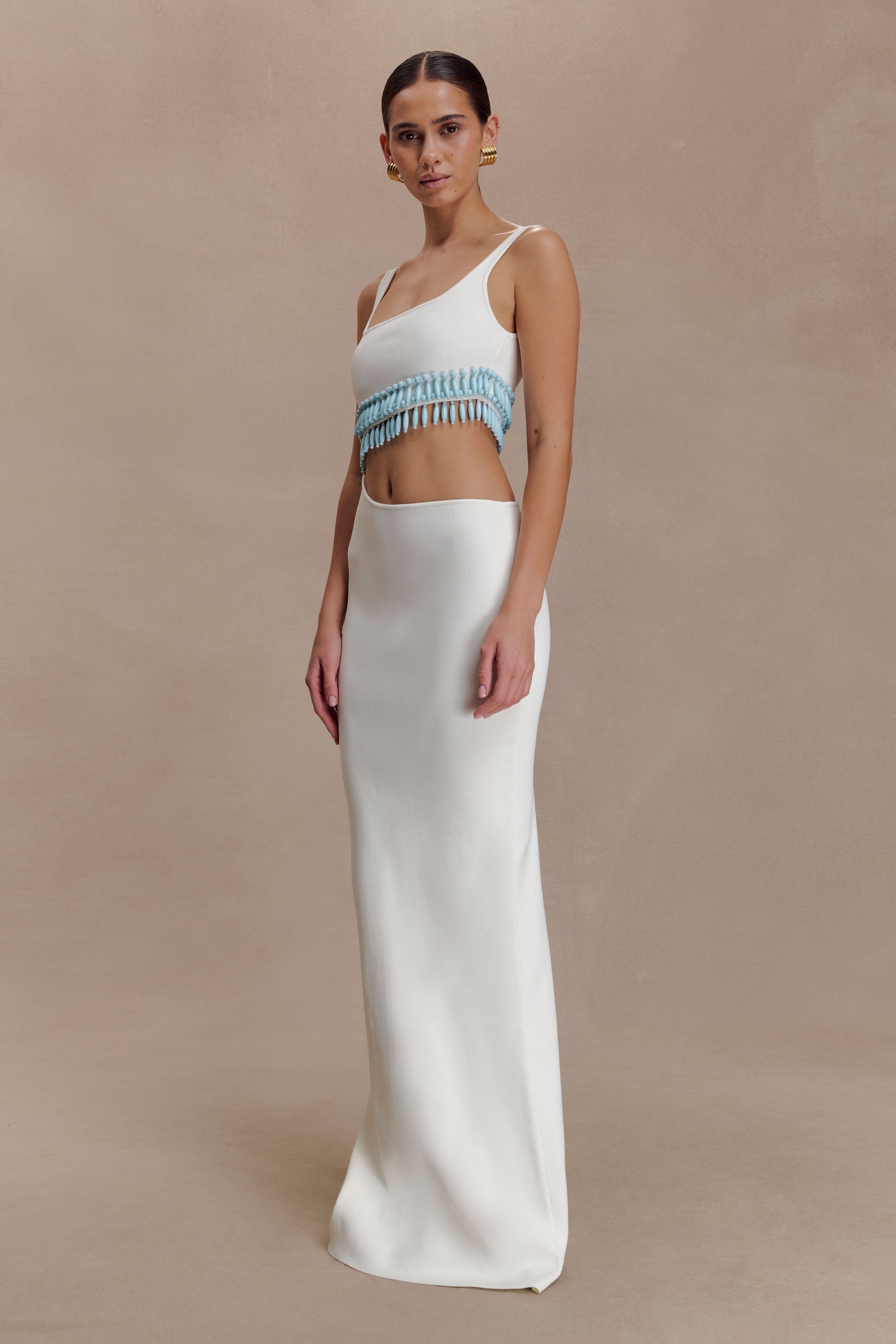 Ruvic Knit Maxi Beaded Dress / White | MESHKI | XXL Ruvic Knit Maxi Beaded Dress / White | MESHKI | XXL
