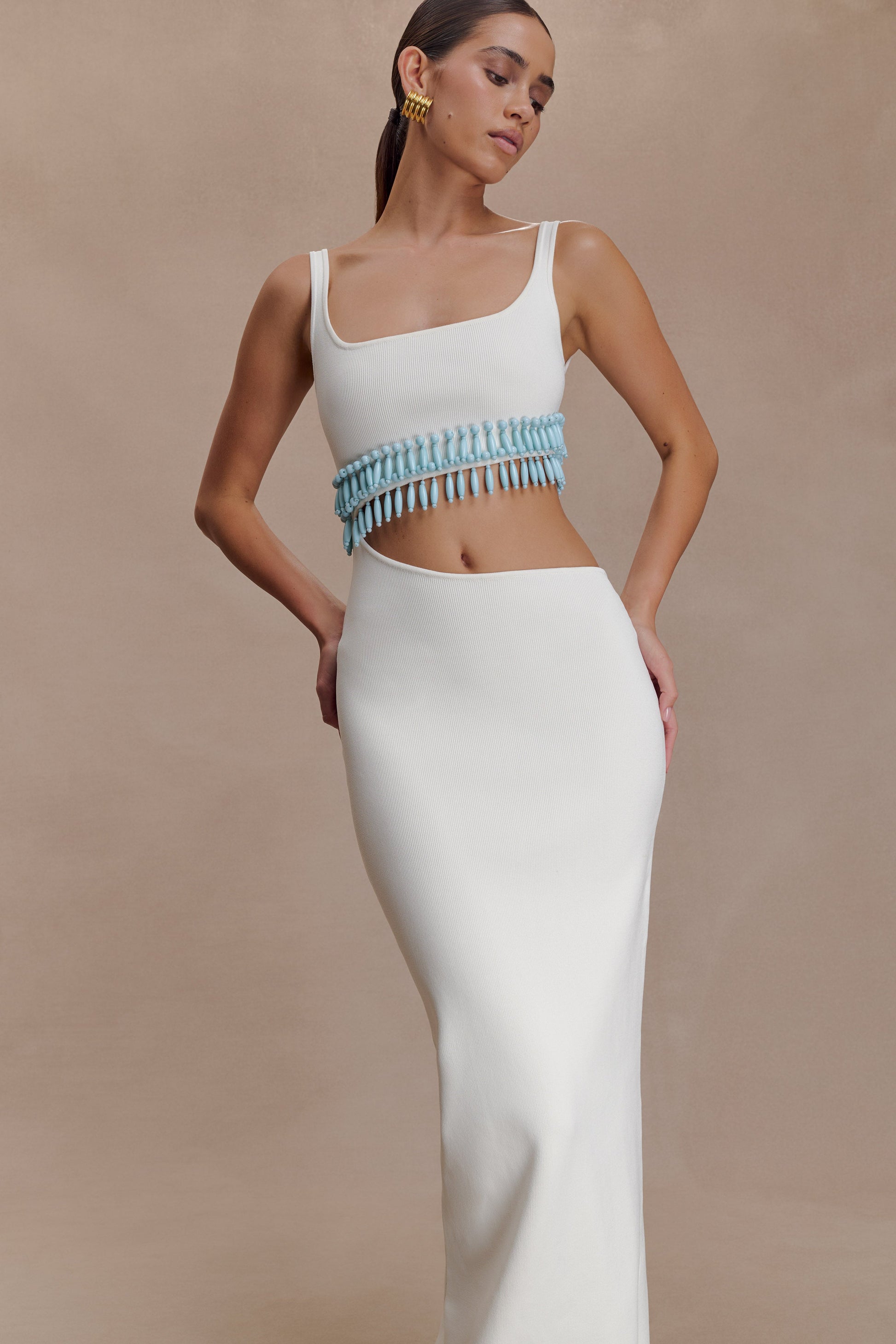 Ruvic Knit Maxi Beaded Dress - White #4