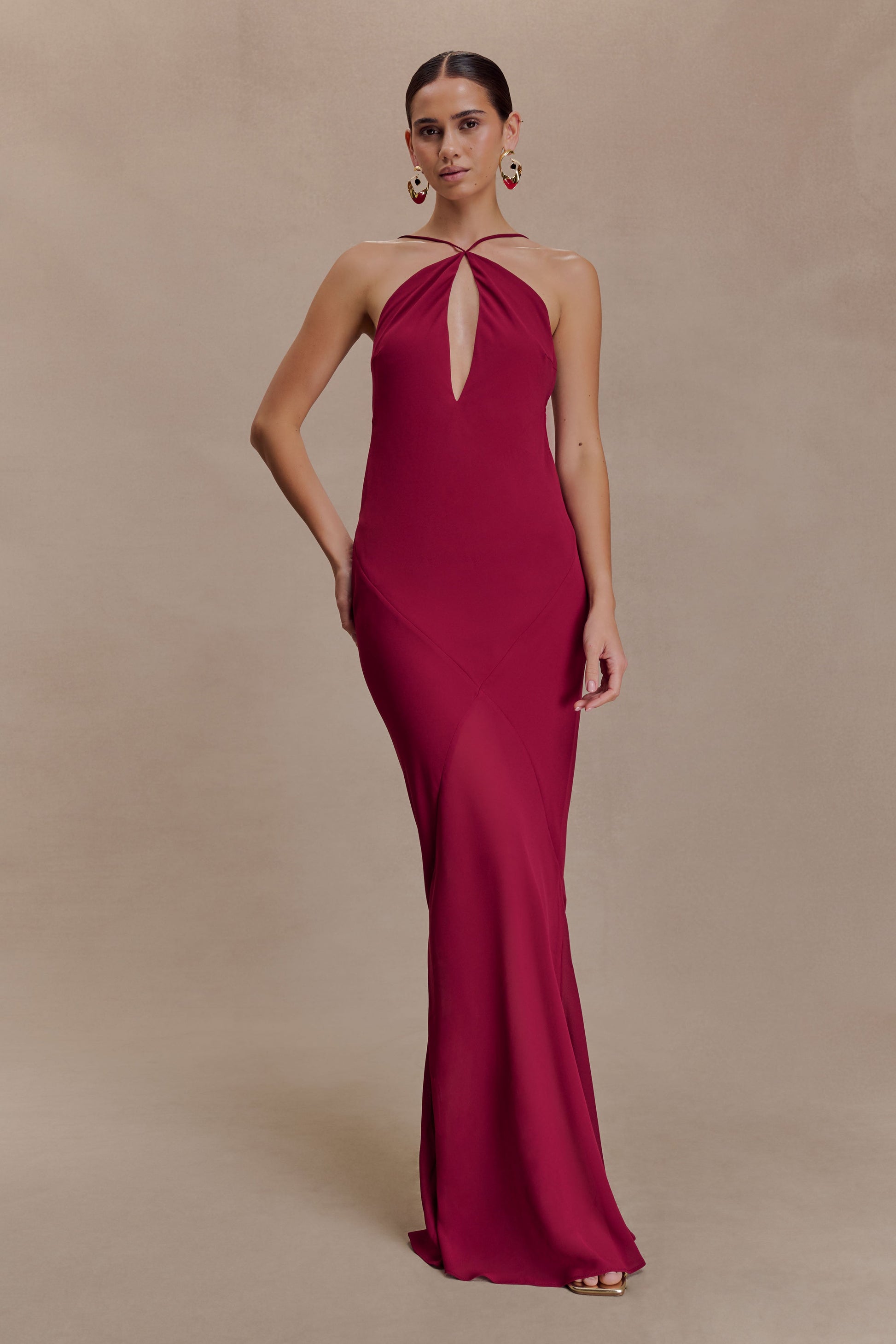 Nerea Slip Halter Maxi Dress / Cherry Red | MESHKI | XS Nerea Slip Halter Maxi Dress / Cherry Red | MESHKI | XS