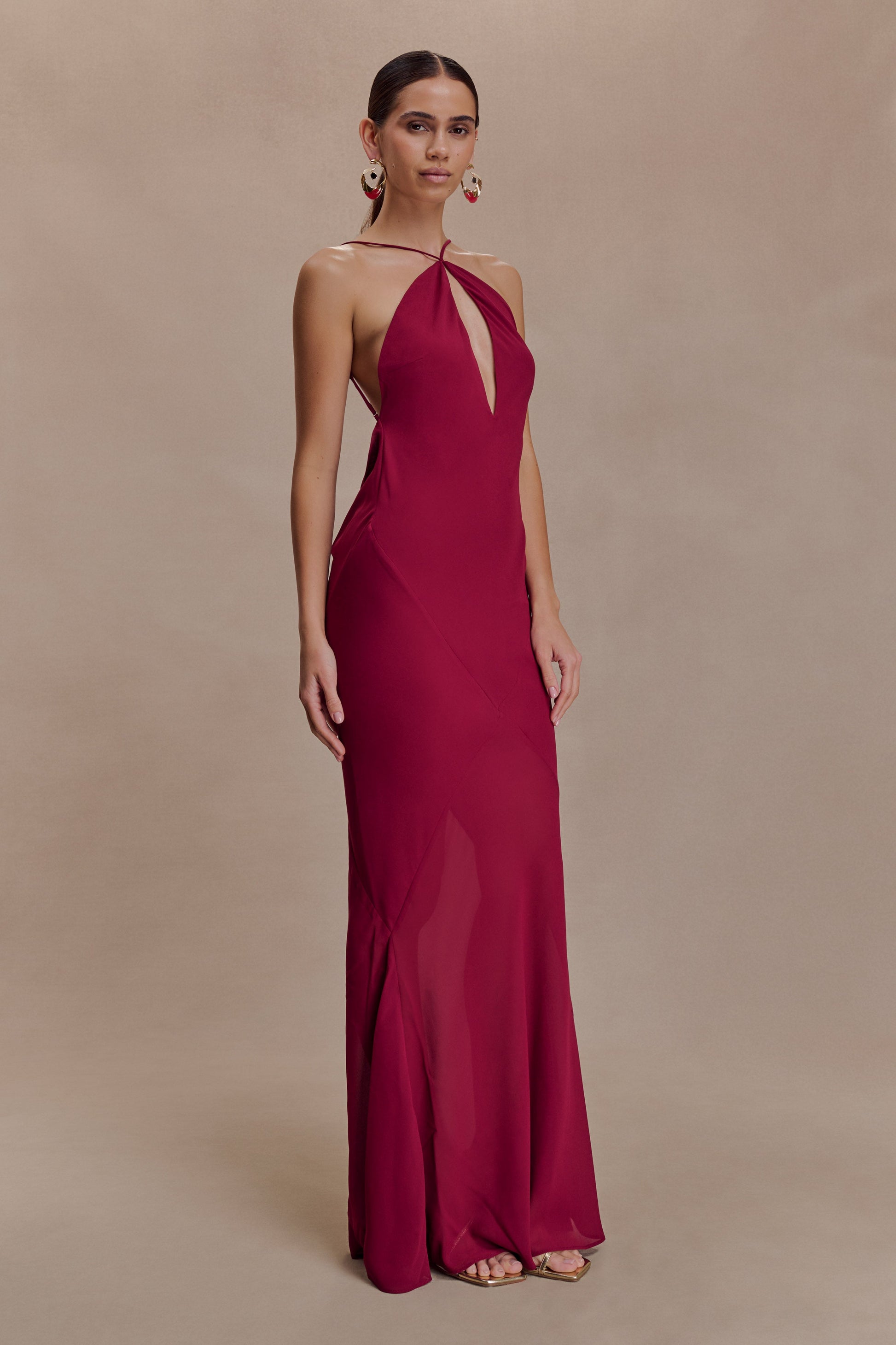 Nerea Slip Halter Maxi Dress / Cherry Red | MESHKI