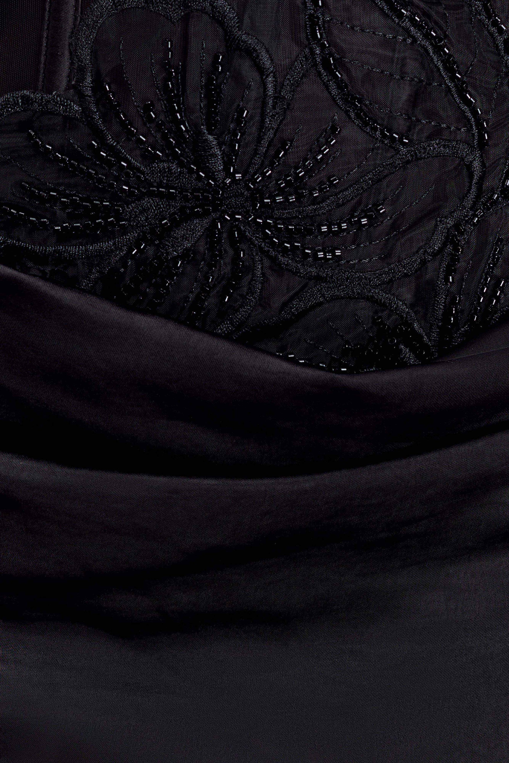 Asha Floral Mesh And Satin Maxi Dress - Black | MESHKI US Asha Floral Mesh And Satin Maxi Dress - Black | MESHKI US