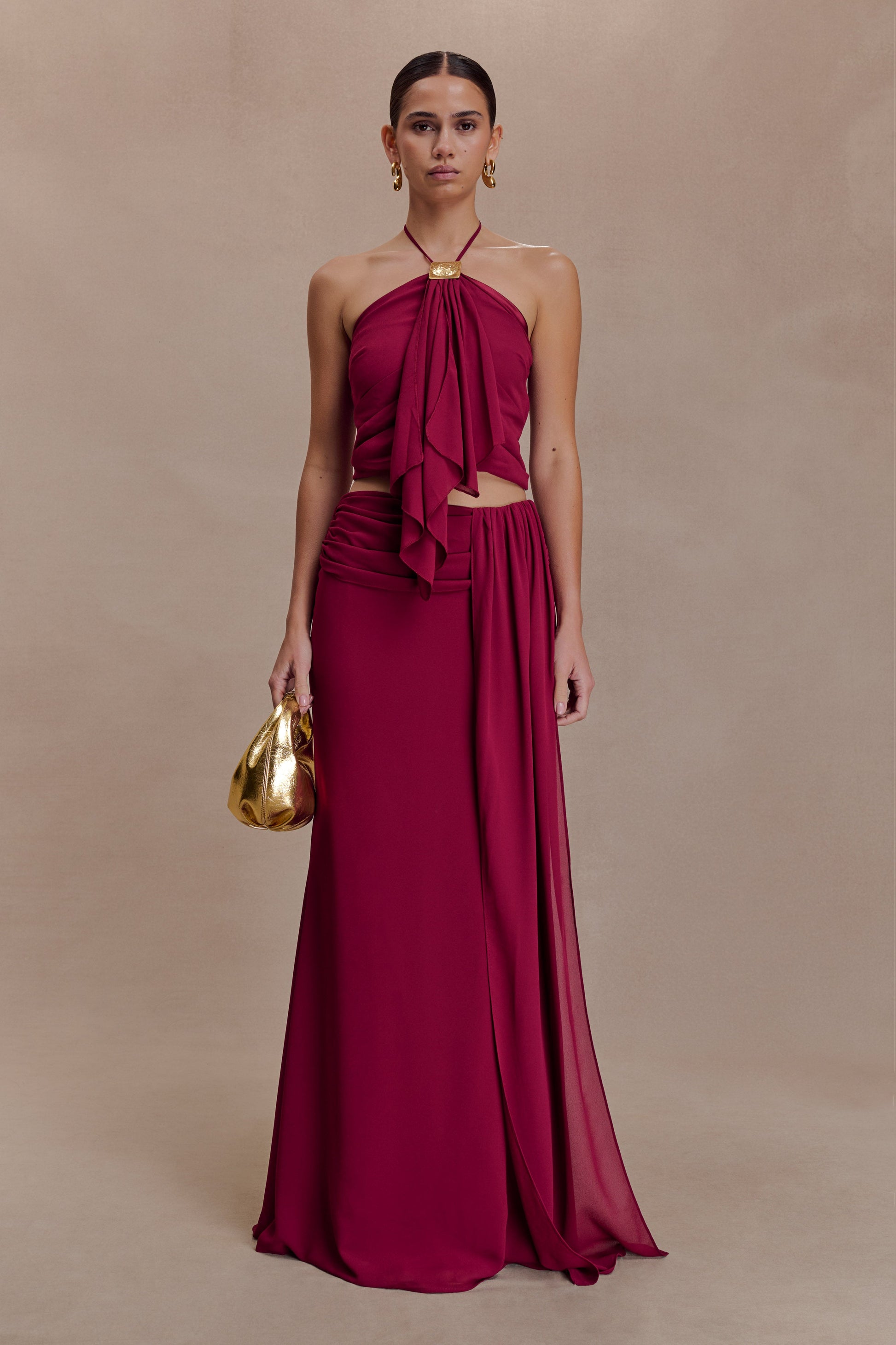 Celina Chiffon Overlay Maxi Skirt / Cherry Red | MESHKI