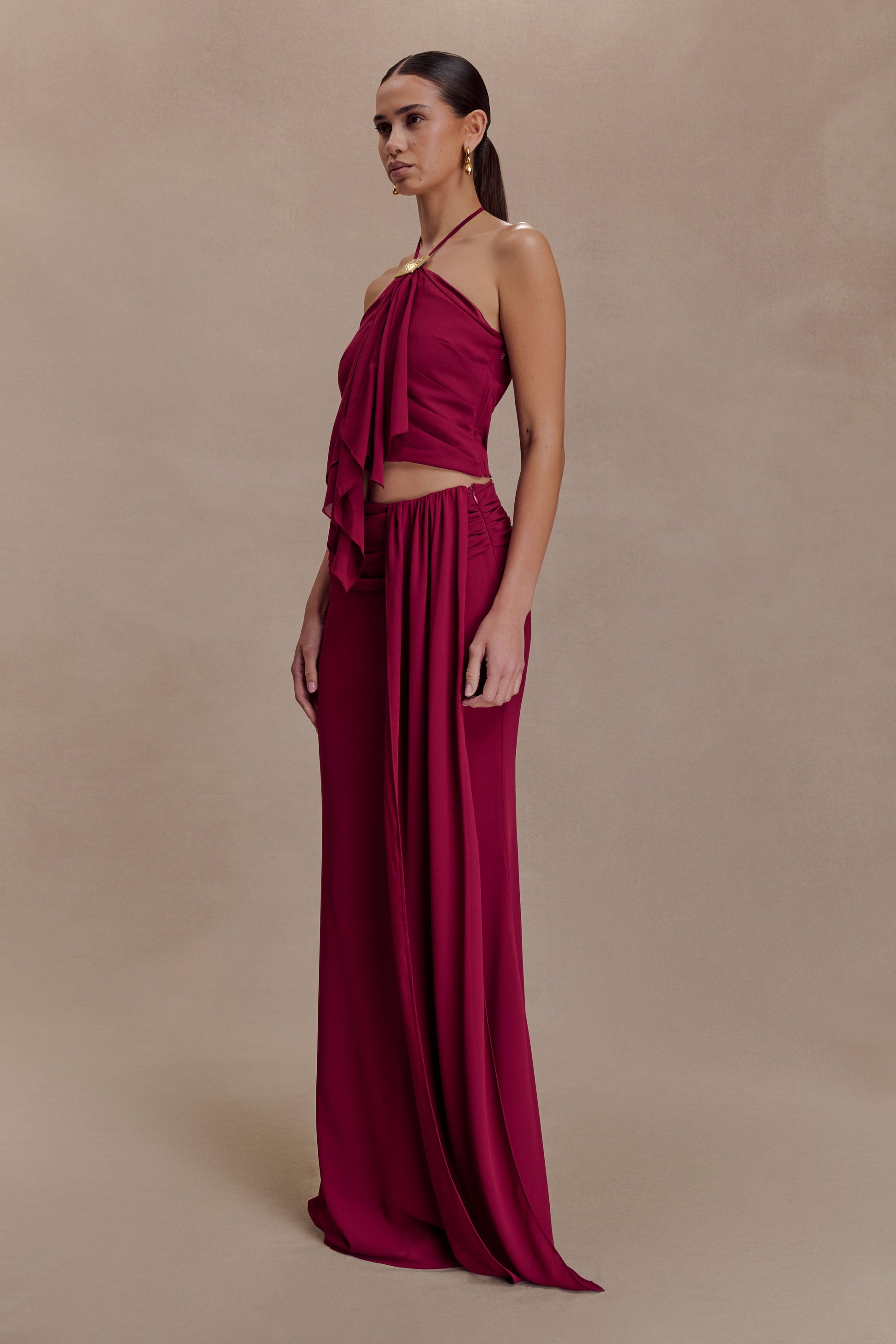 Celina Chiffon Overlay Maxi Skirt - Cherry Red #5