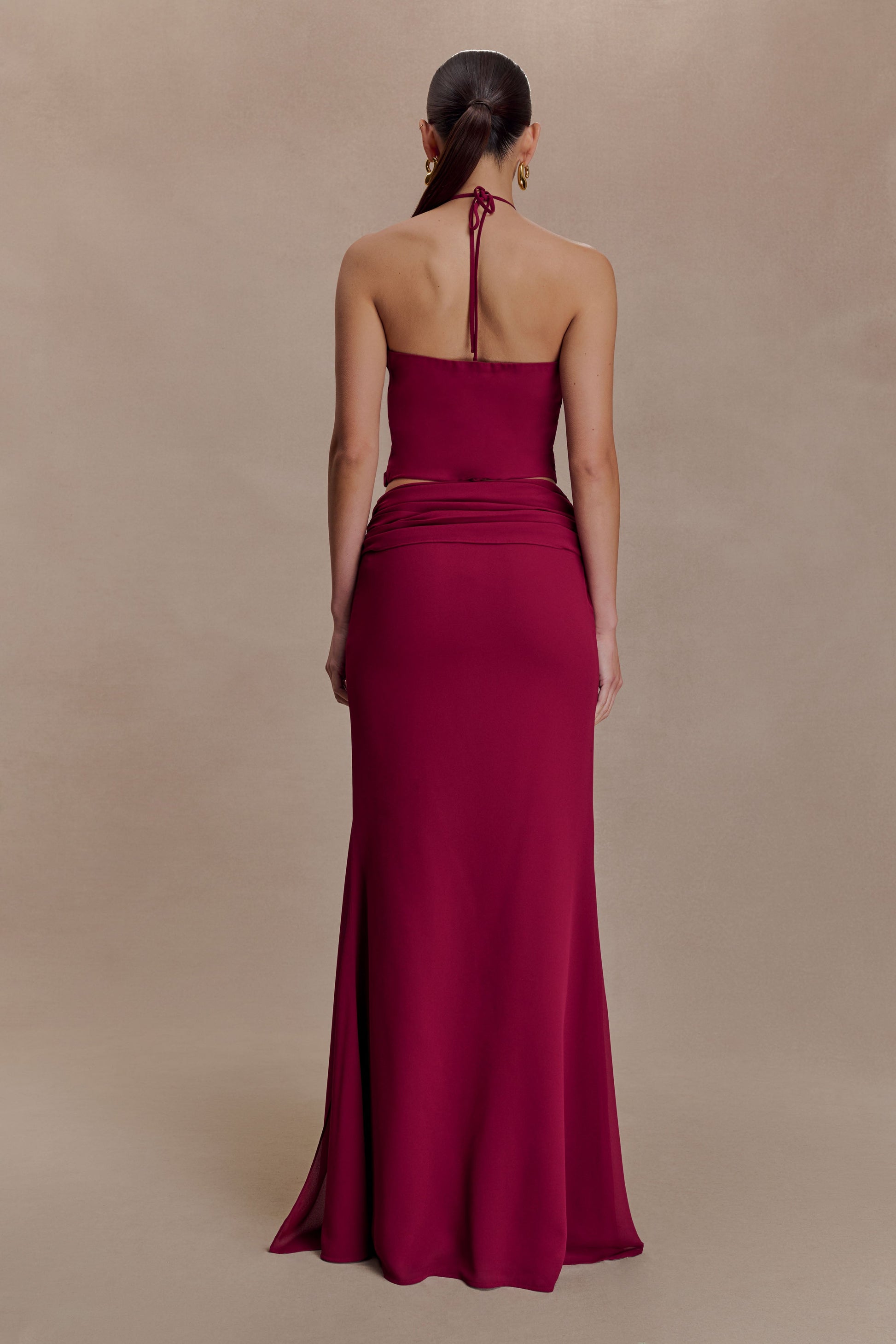 Celina Chiffon Halter Top With Hardware - Cherry Red #5