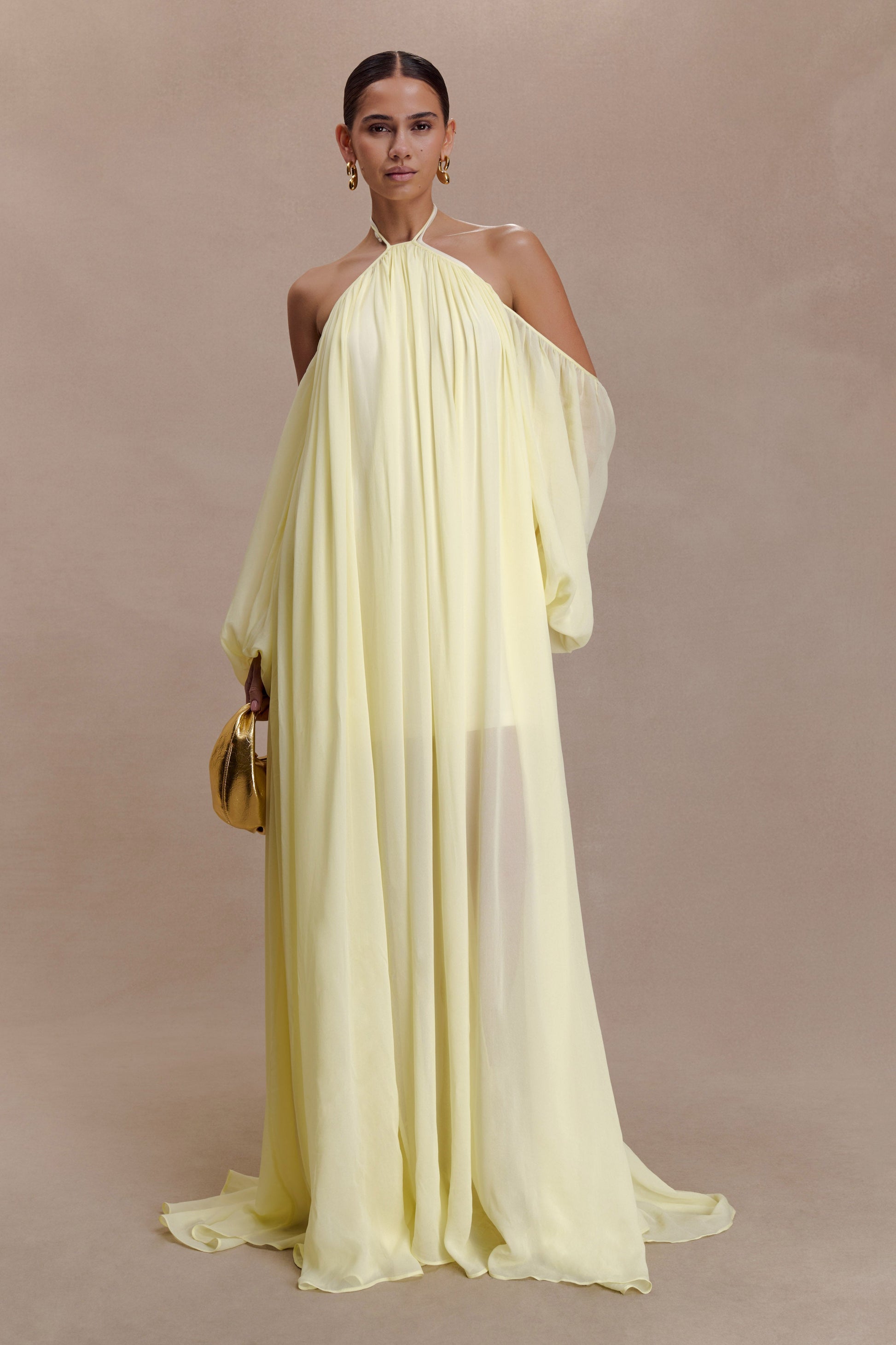 Janni Chiffon Maxi Dress With Hardware / Lemon Lime | MESHKI | L Janni Chiffon Maxi Dress With Hardware / Lemon Lime | MESHKI | L