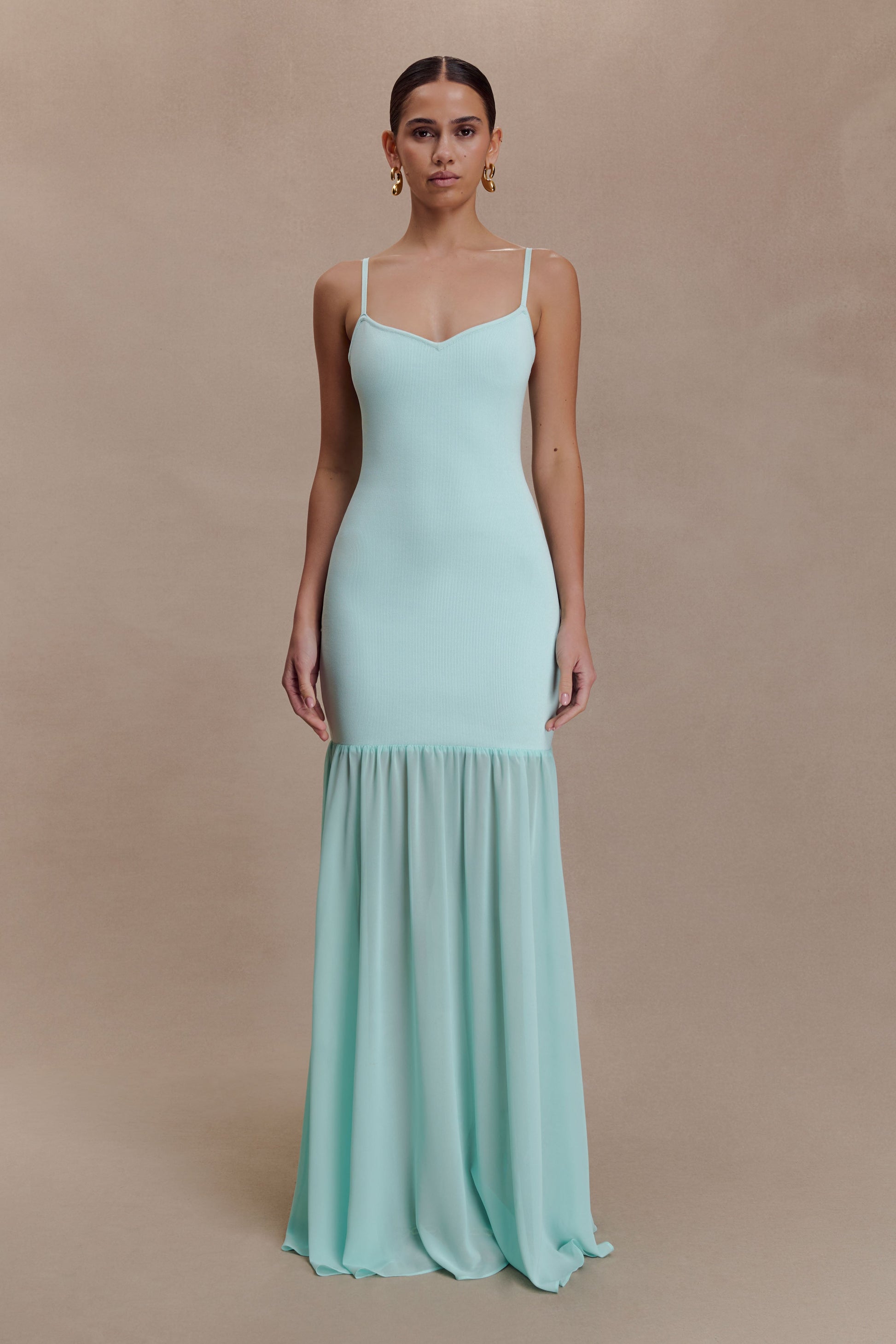 Deanne Bandage And Chiffon Knit Maxi Dress / Blue | MESHKI