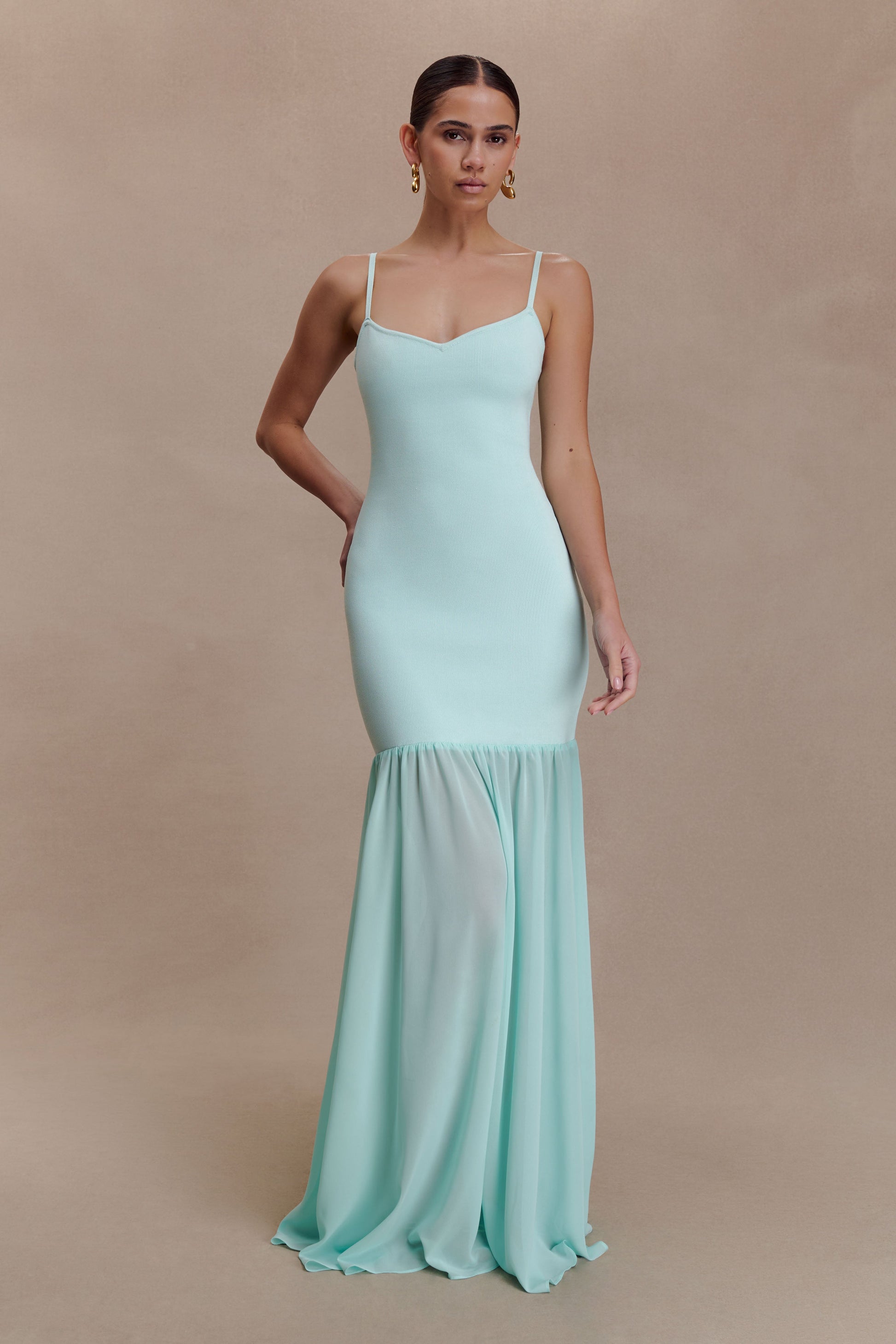 Deanne Bandage And Chiffon Knit Maxi Dress / Blue | MESHKI