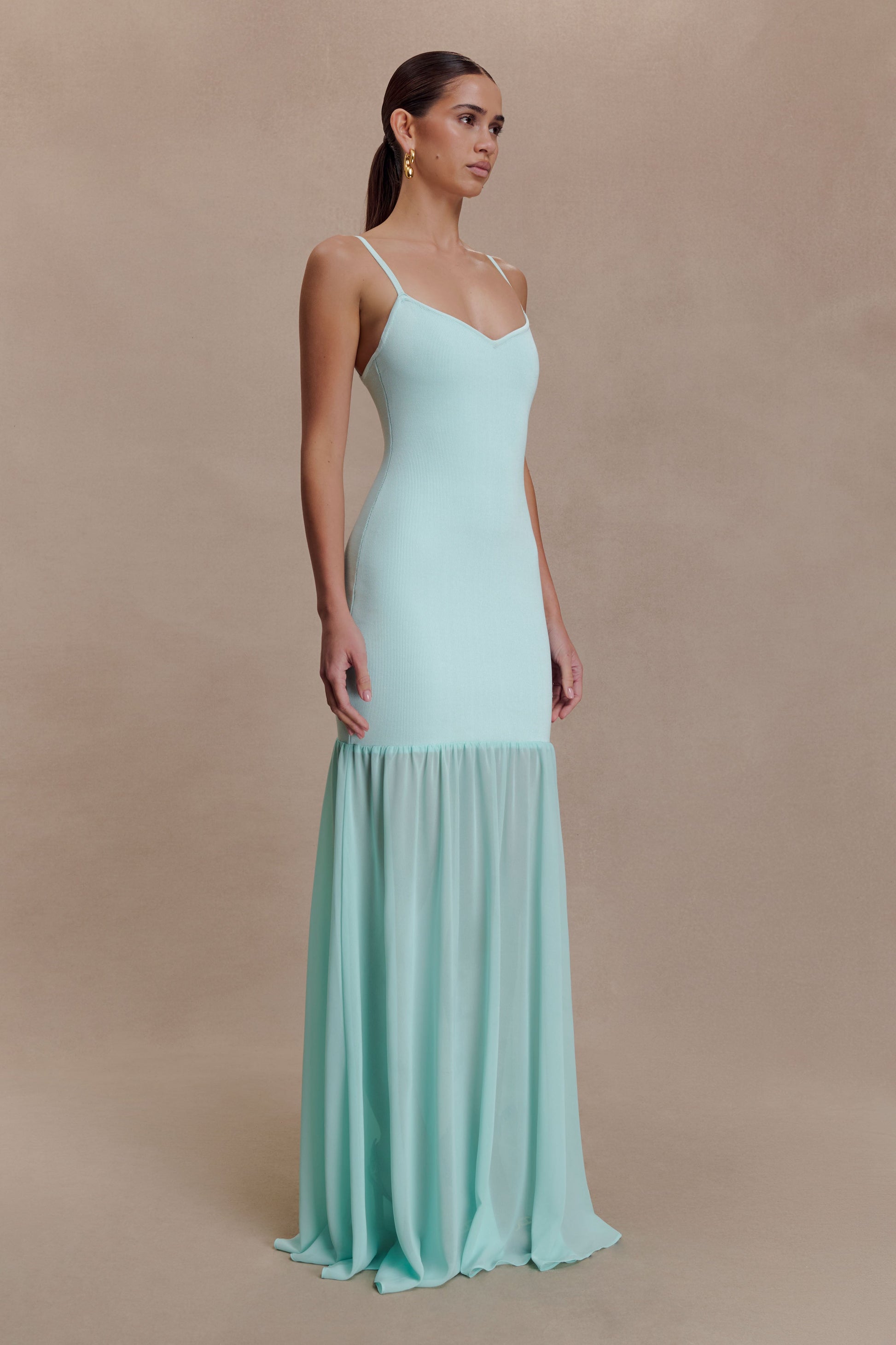 Deanne Bandage And Chiffon Knit Maxi Dress / Blue | MESHKI