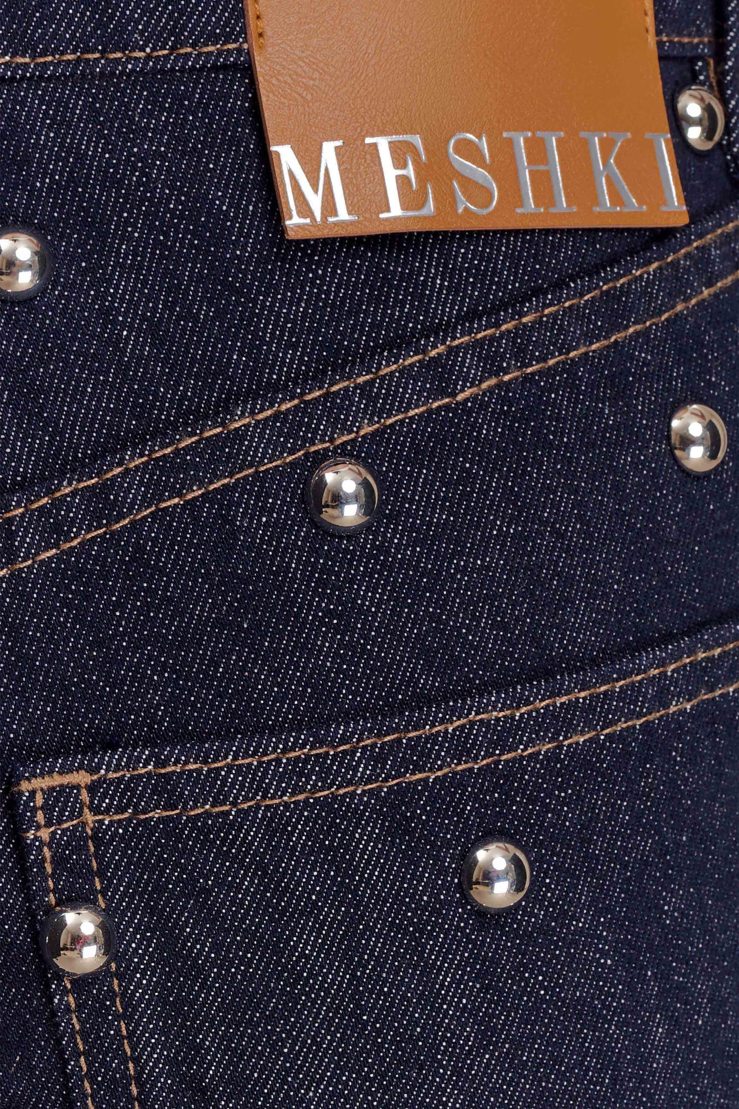 Alima Mid Rise Stud Denim Jeans - Washed Indigo Blue