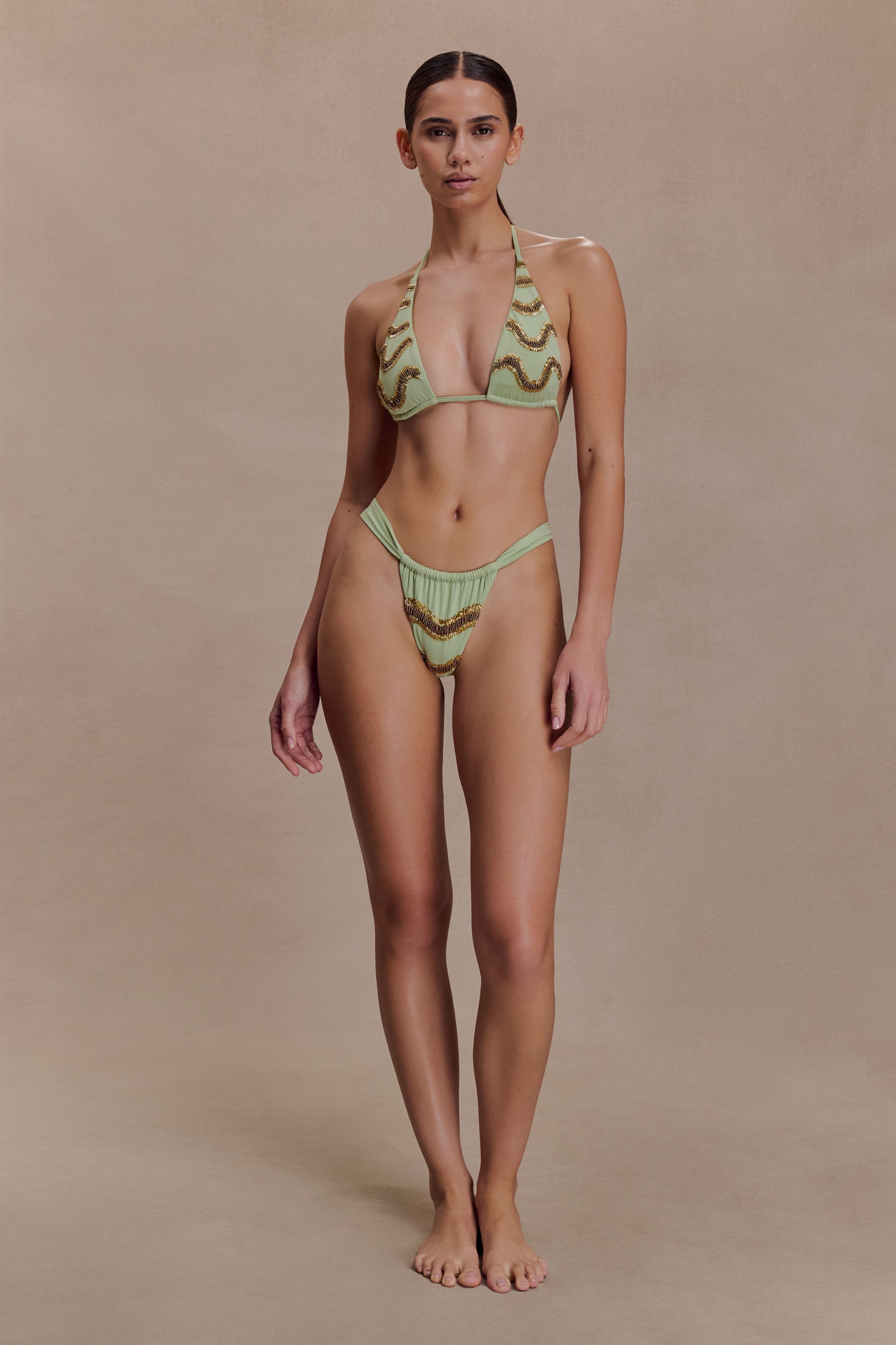 Robyn Beaded Triangle Bikini Top - Sage #9