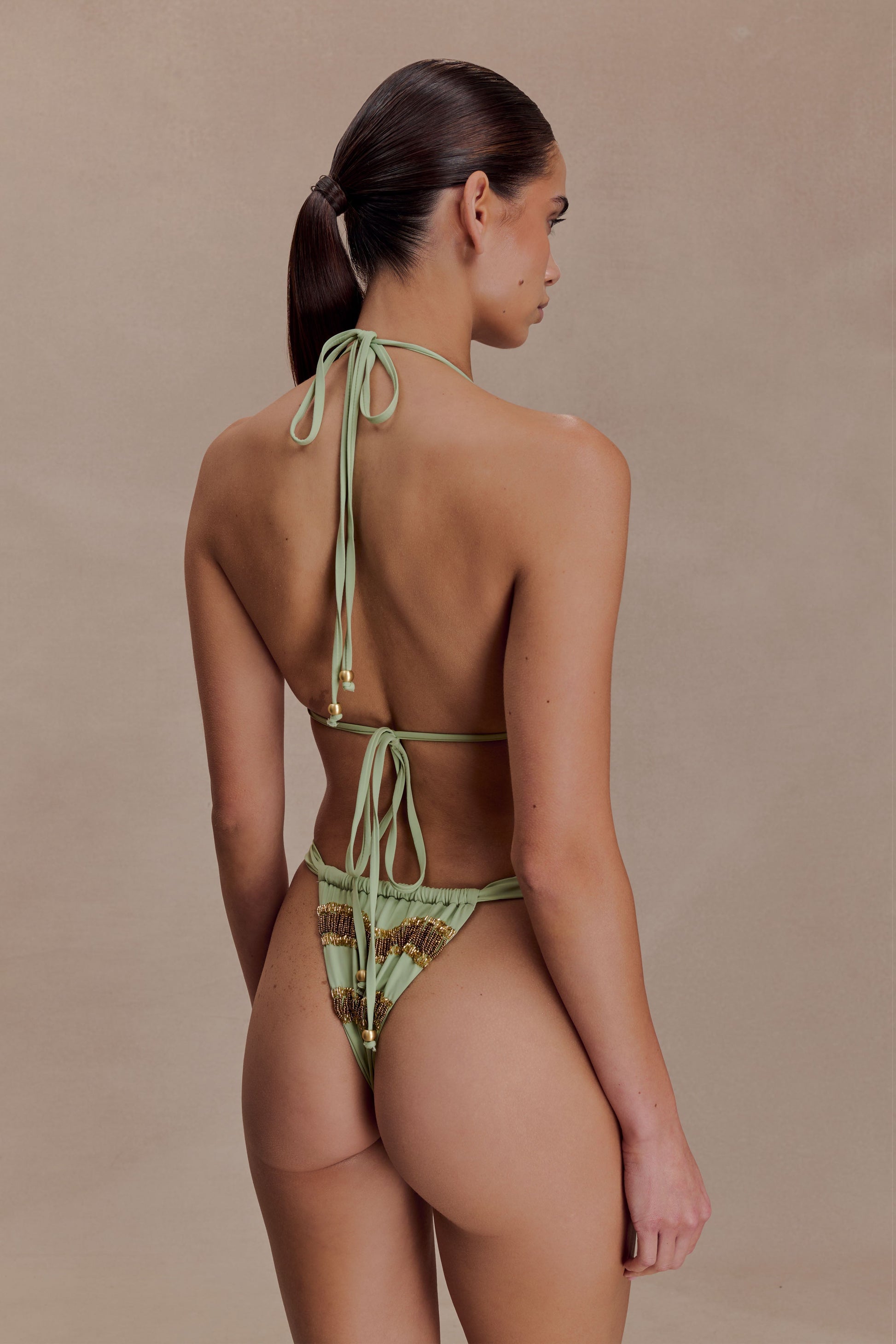 Robyn Beaded Triangle Bikini Top - Sage #6