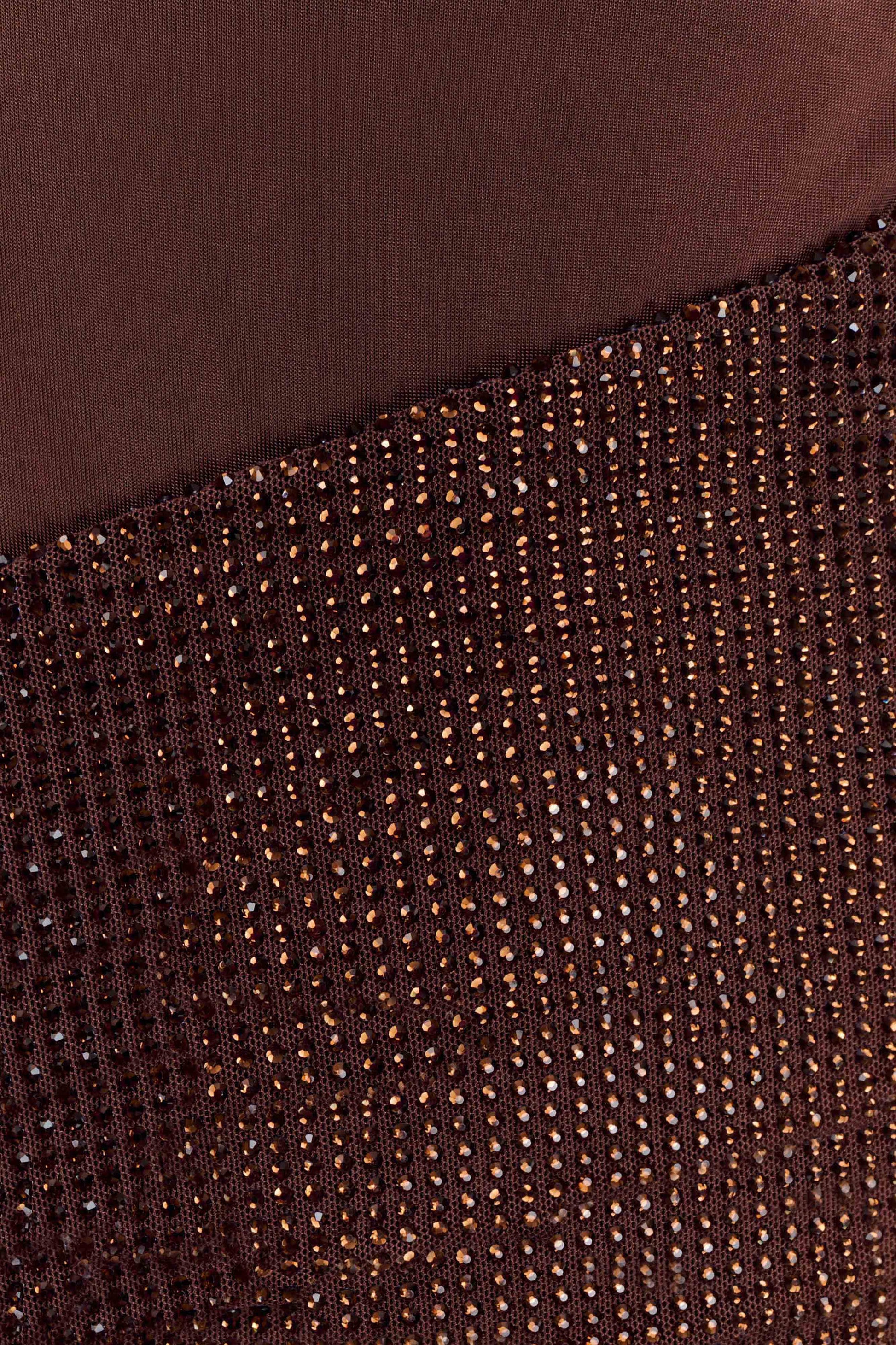 Paisley Slinky And Diamante Mini Dress - Chocolate #10