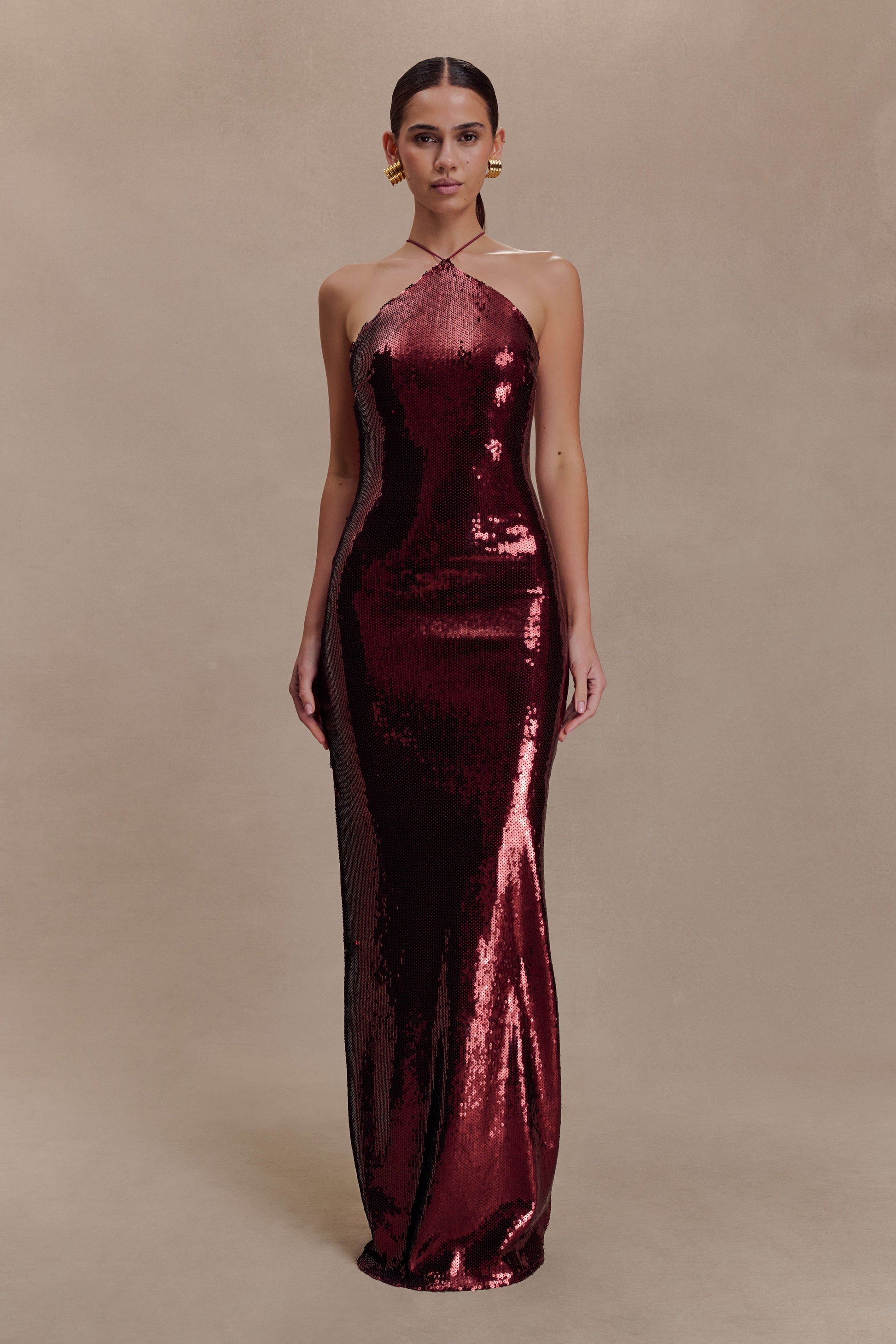 Baldwin Sequin Cut Out Maxi Dress - Mahogany | MESHKI US Baldwin Sequin Cut Out Maxi Dress - Mahogany | MESHKI US