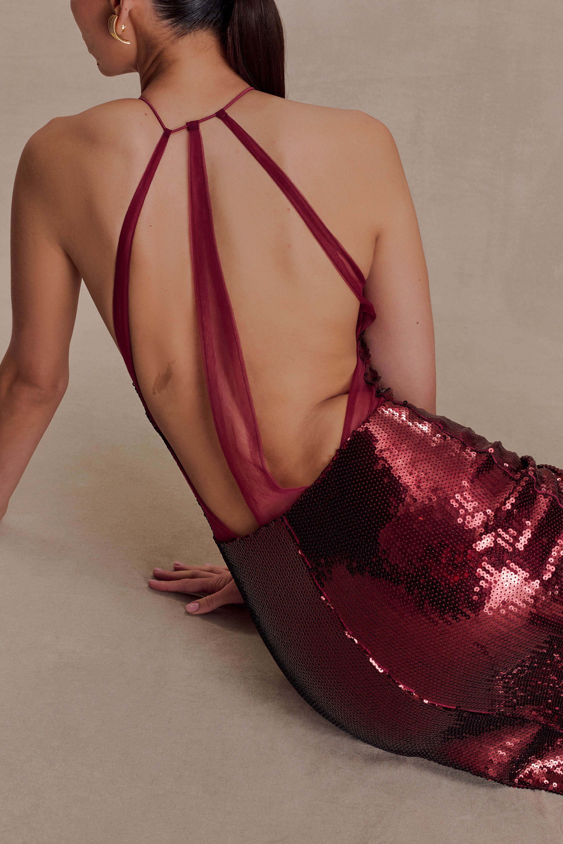 Baldwin Sequin Cut Out Maxi Dress - Mahogany | MESHKI US Baldwin Sequin Cut Out Maxi Dress - Mahogany | MESHKI US