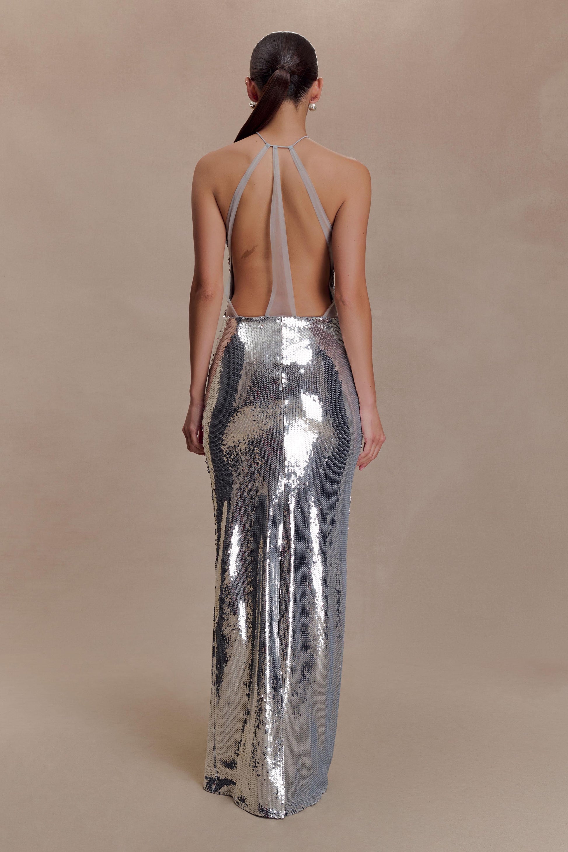Baldwin Sequin Cut Out Maxi Dress / Silver | MESHKI