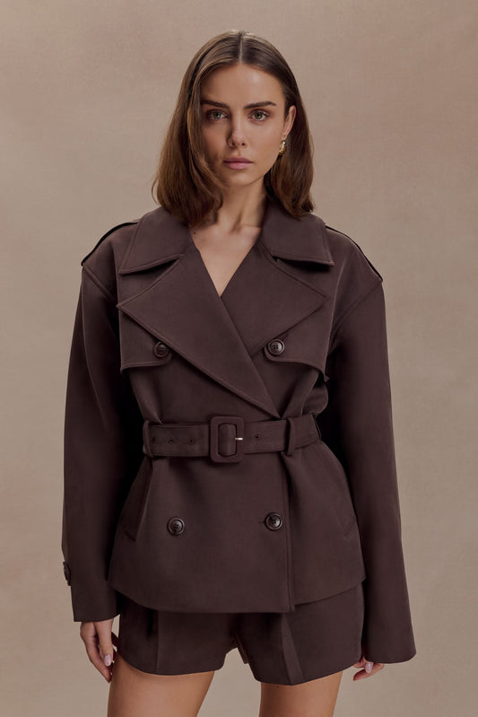 Alden Short Trench Jacket - Chocolate