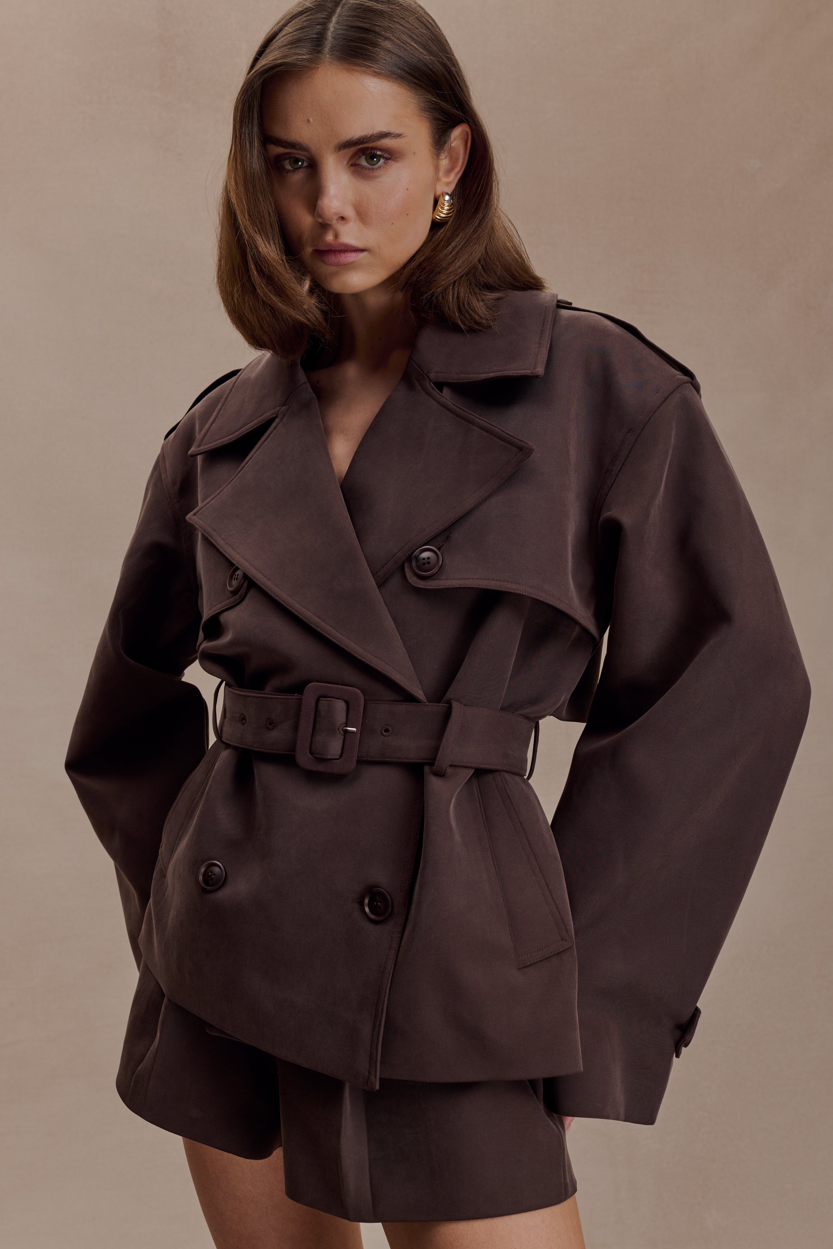 Alden Short Trench Jacket - Chocolate | MESHKI US