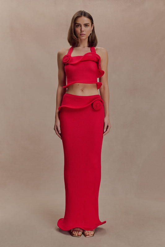 Samira Knit Wired Maxi Skirt - Red