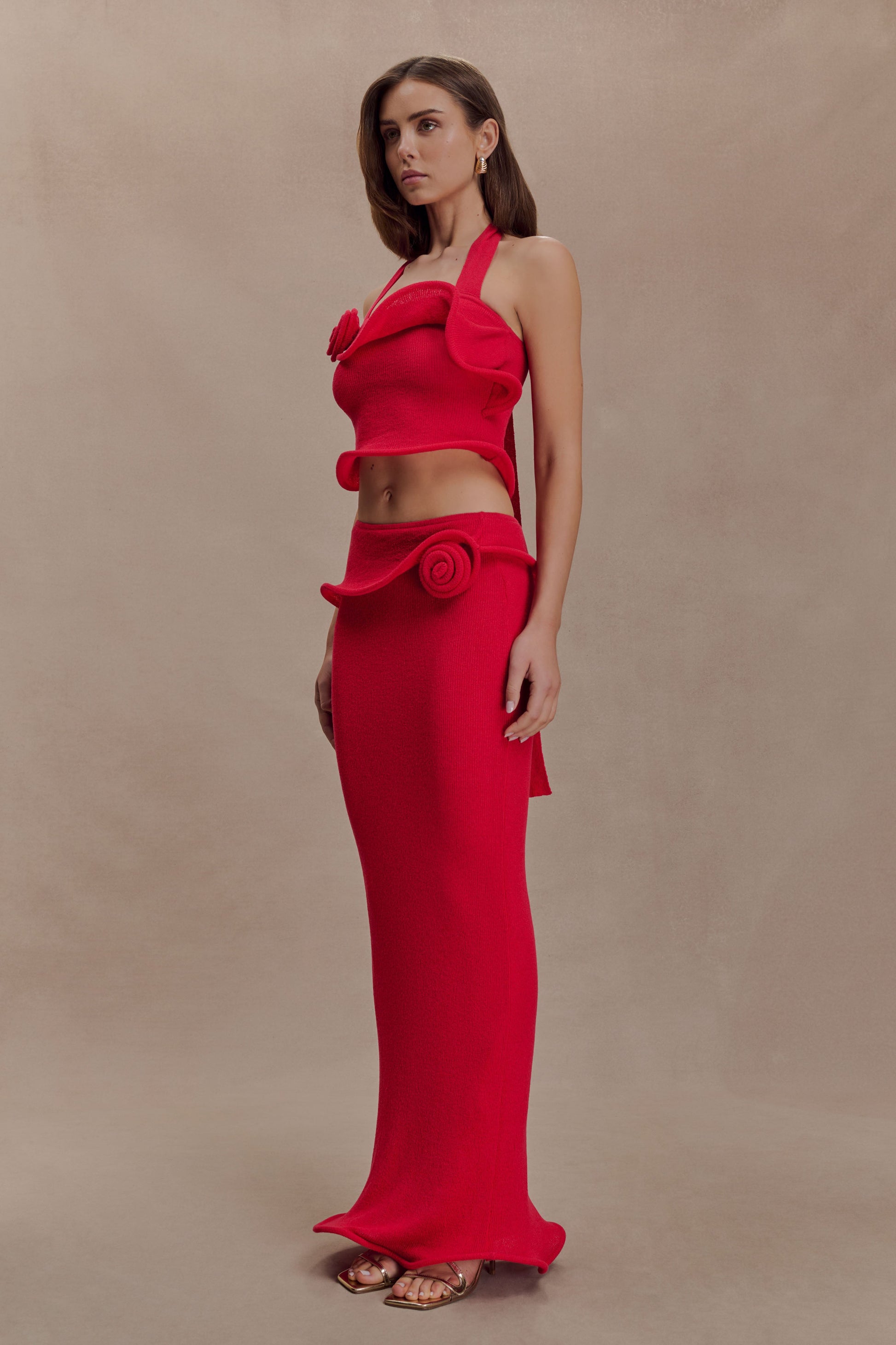 Samira Halter Knit Twist Top - Red #4