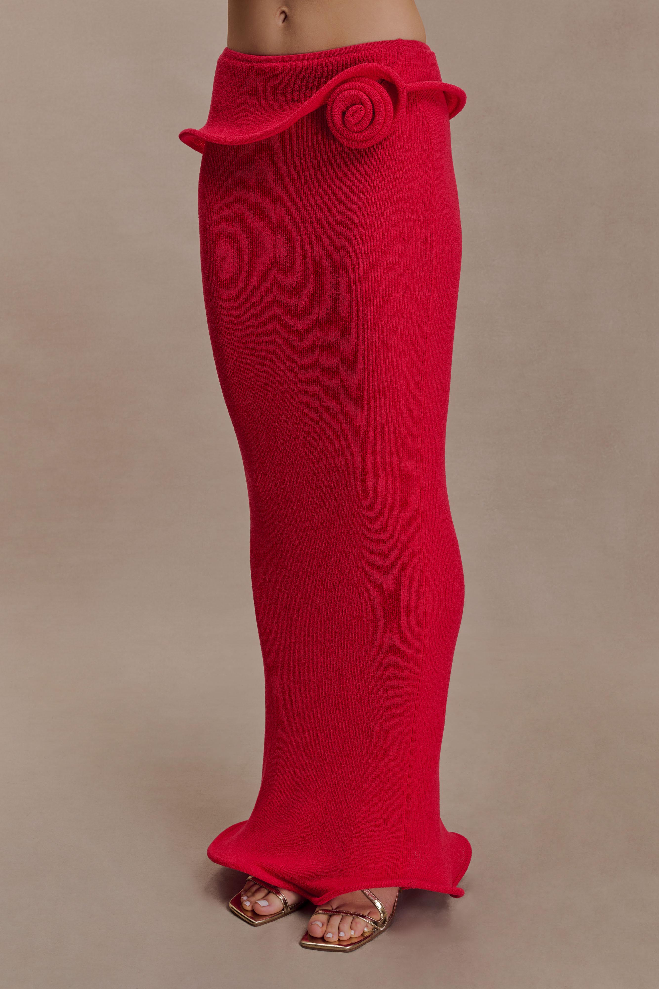 Samira Knit Wired Maxi Skirt - Red | MESHKI US