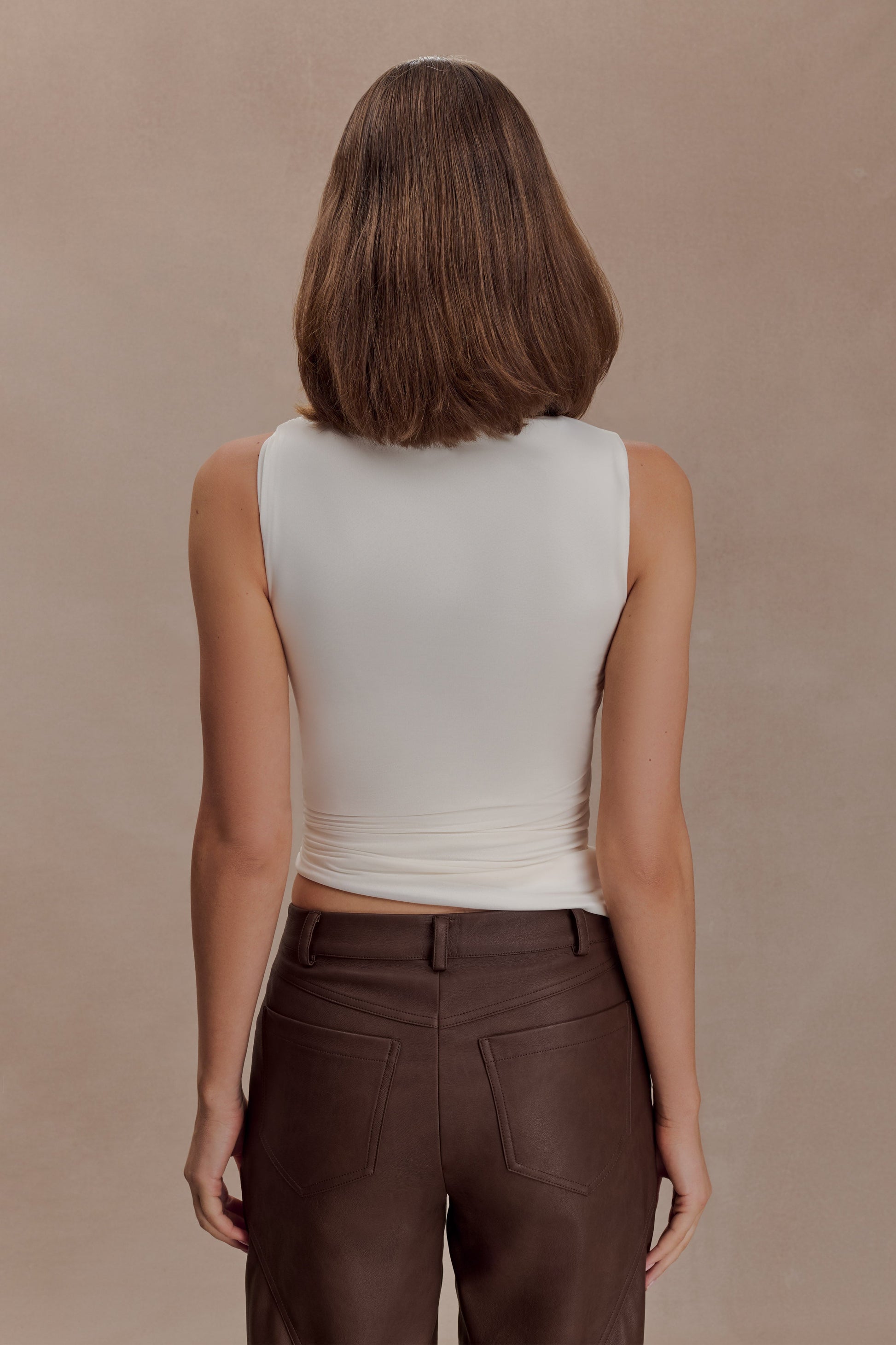 Amia Slinky Sleeveless Top With Hardware - Ivory #2