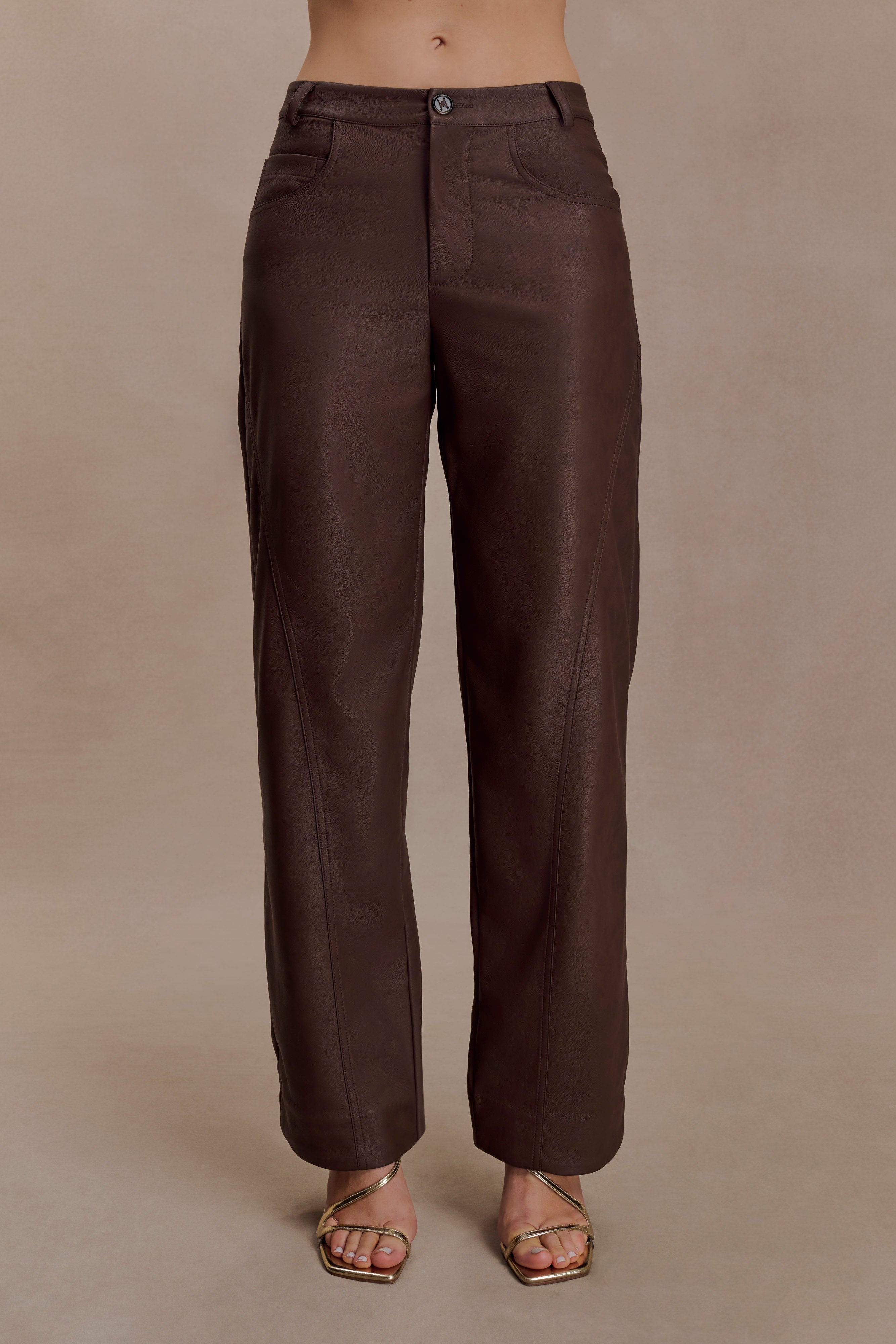 【人気☆MELT THE LADY】こげ茶　フェイクレザーパンツ　サイズM Theo Faux Leather Mid Rise Pants - Dark Chocolate | MESHKI US
