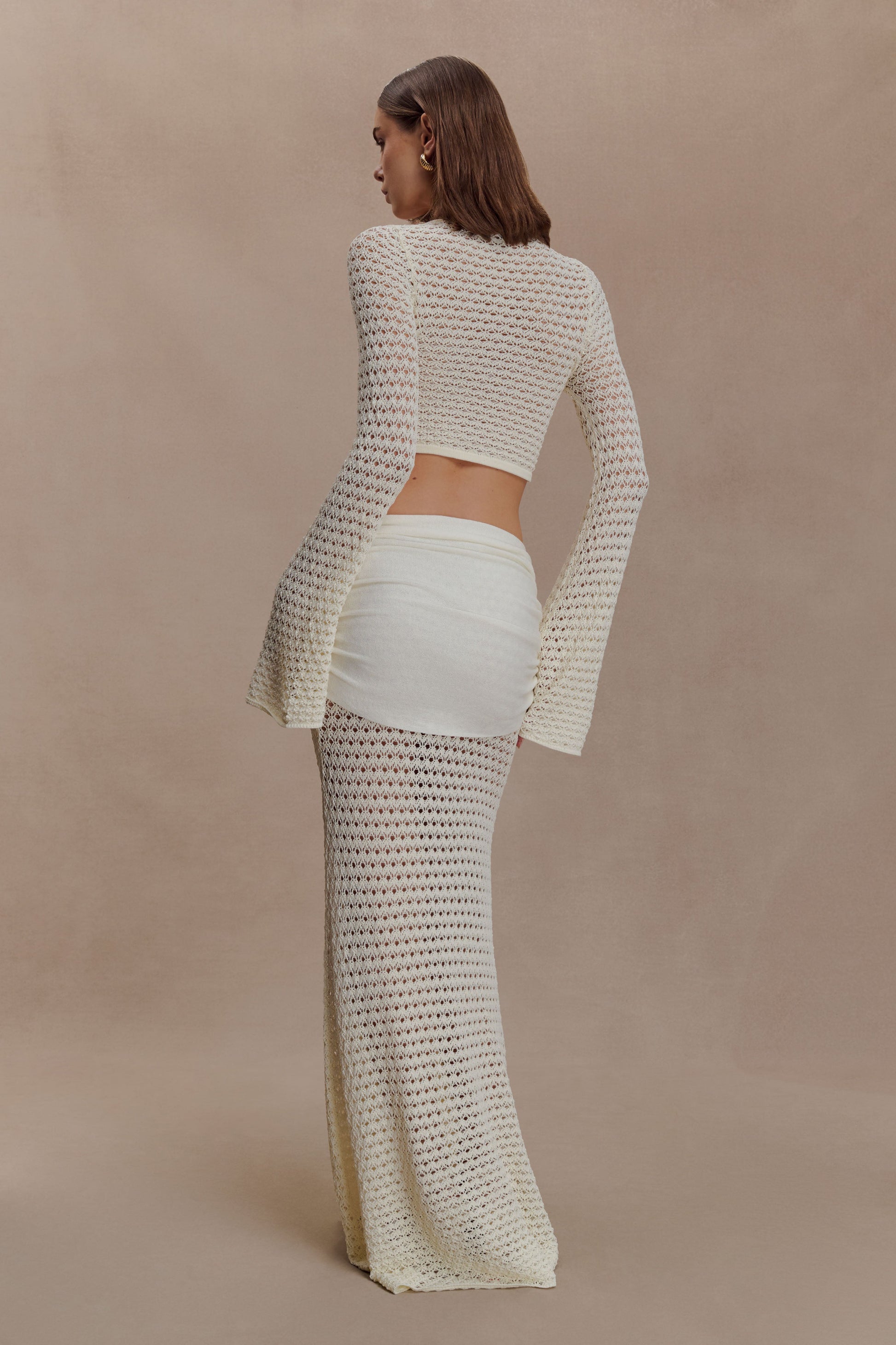Mania Crochet Long Sleeve Cropped Top - Ivory #5