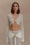 Mania Crochet Long Sleeve Cropped Top - Ivory