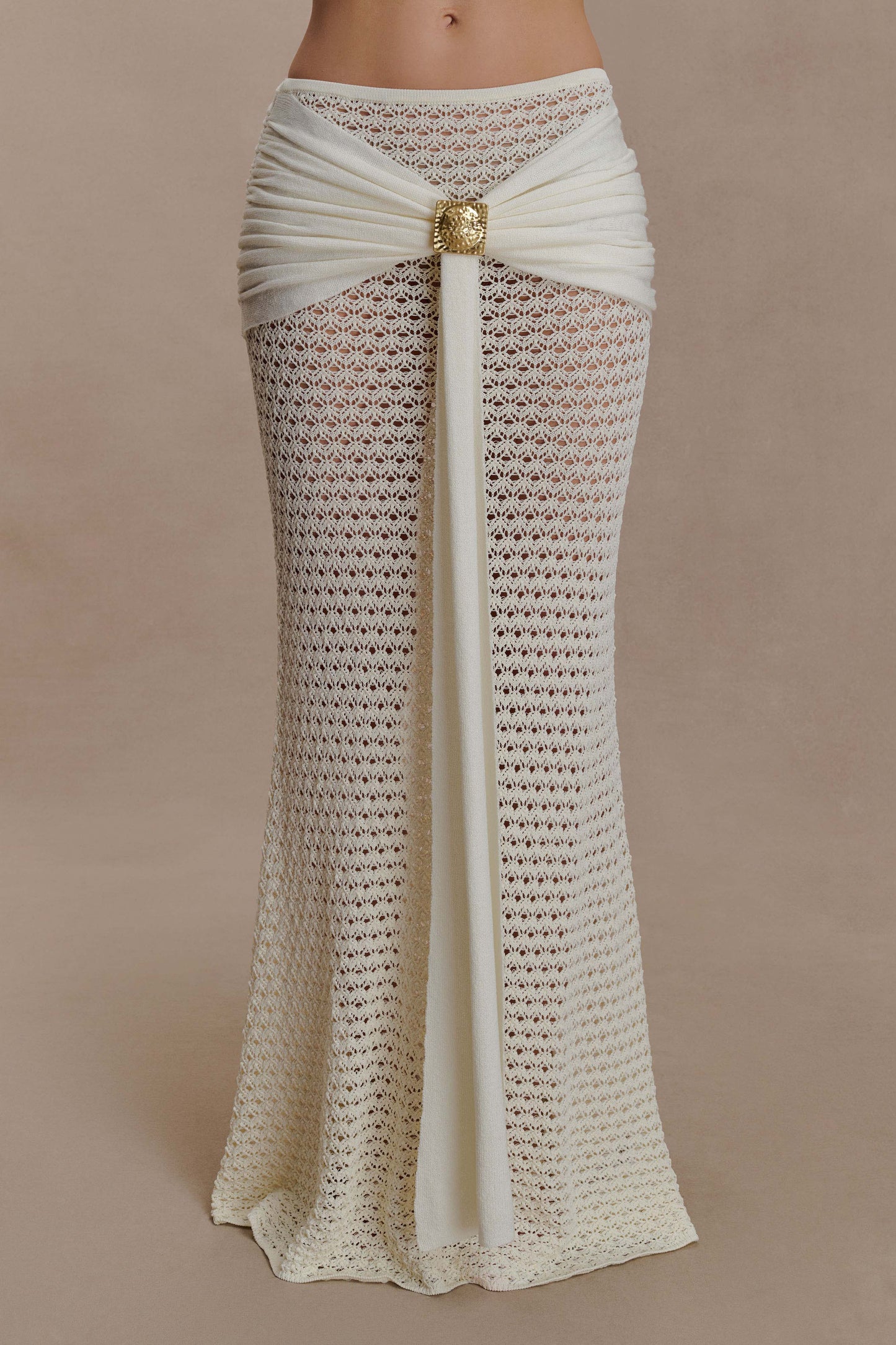 Mania Crochet Maxi Skirt With Hardware - Ivory