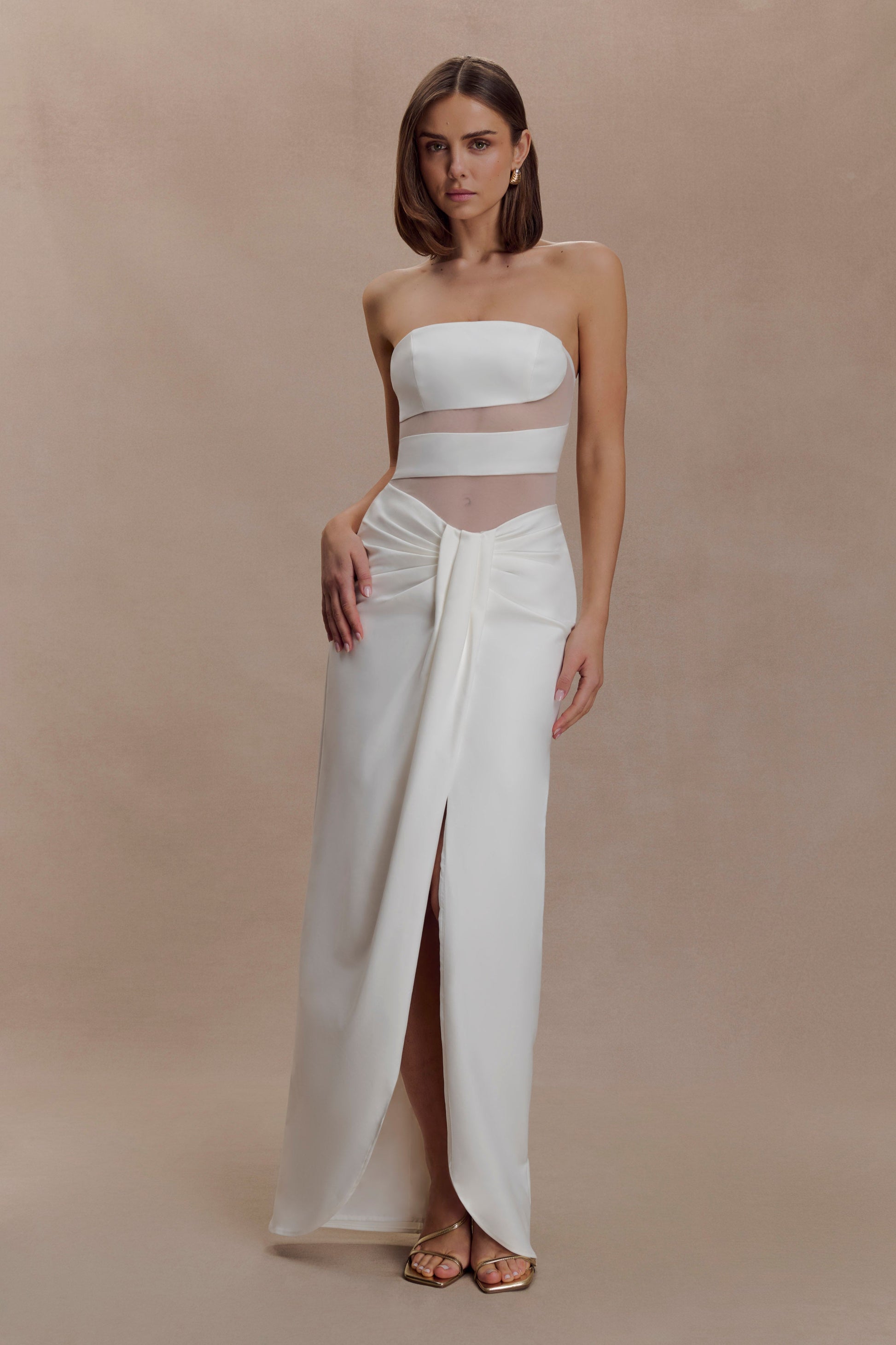 Paulina Cut Out Strapless Maxi Dress / White | MESHKI