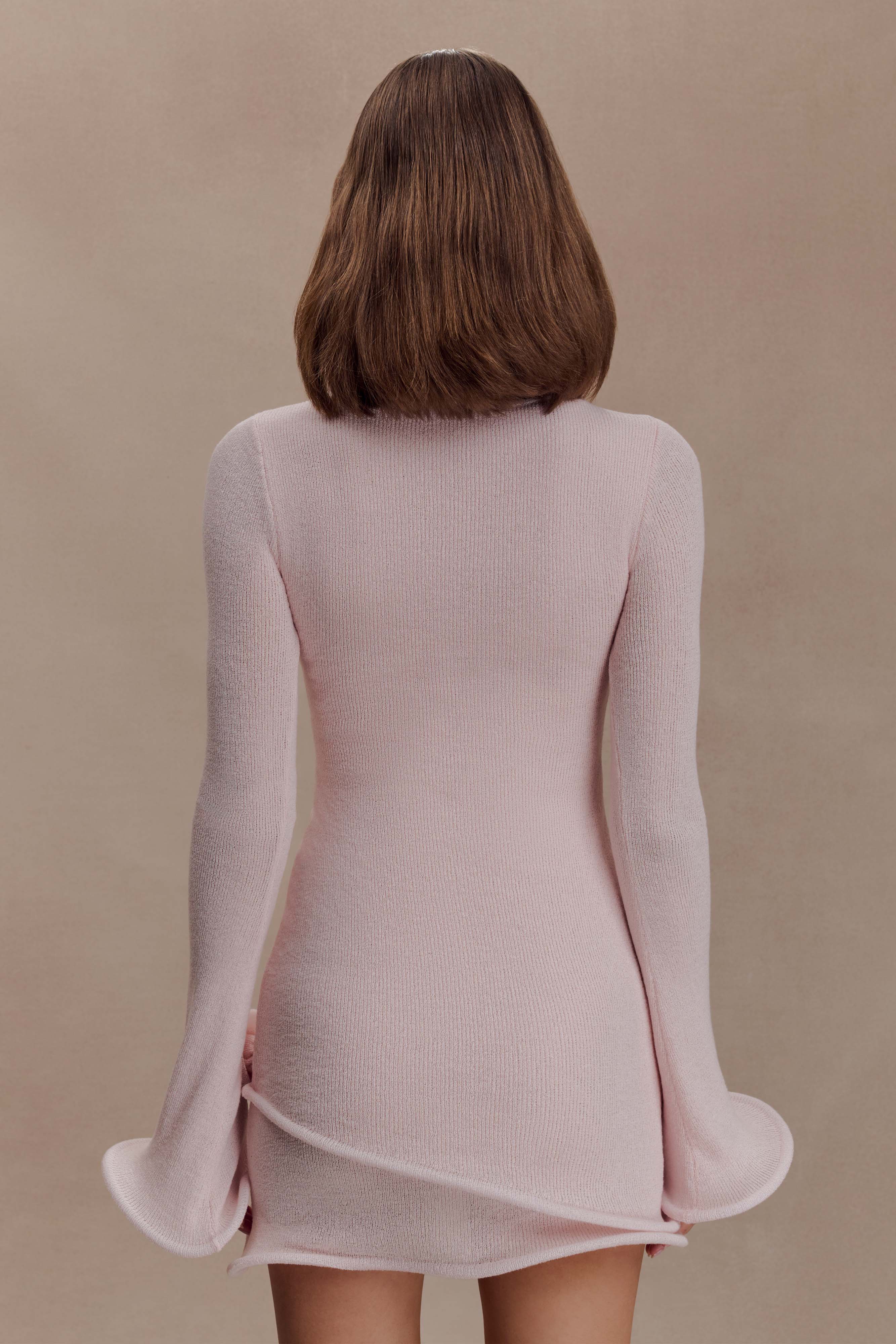 Samira Knit Long Sleeve Mini Dress - Misty Rose | MESHKI US